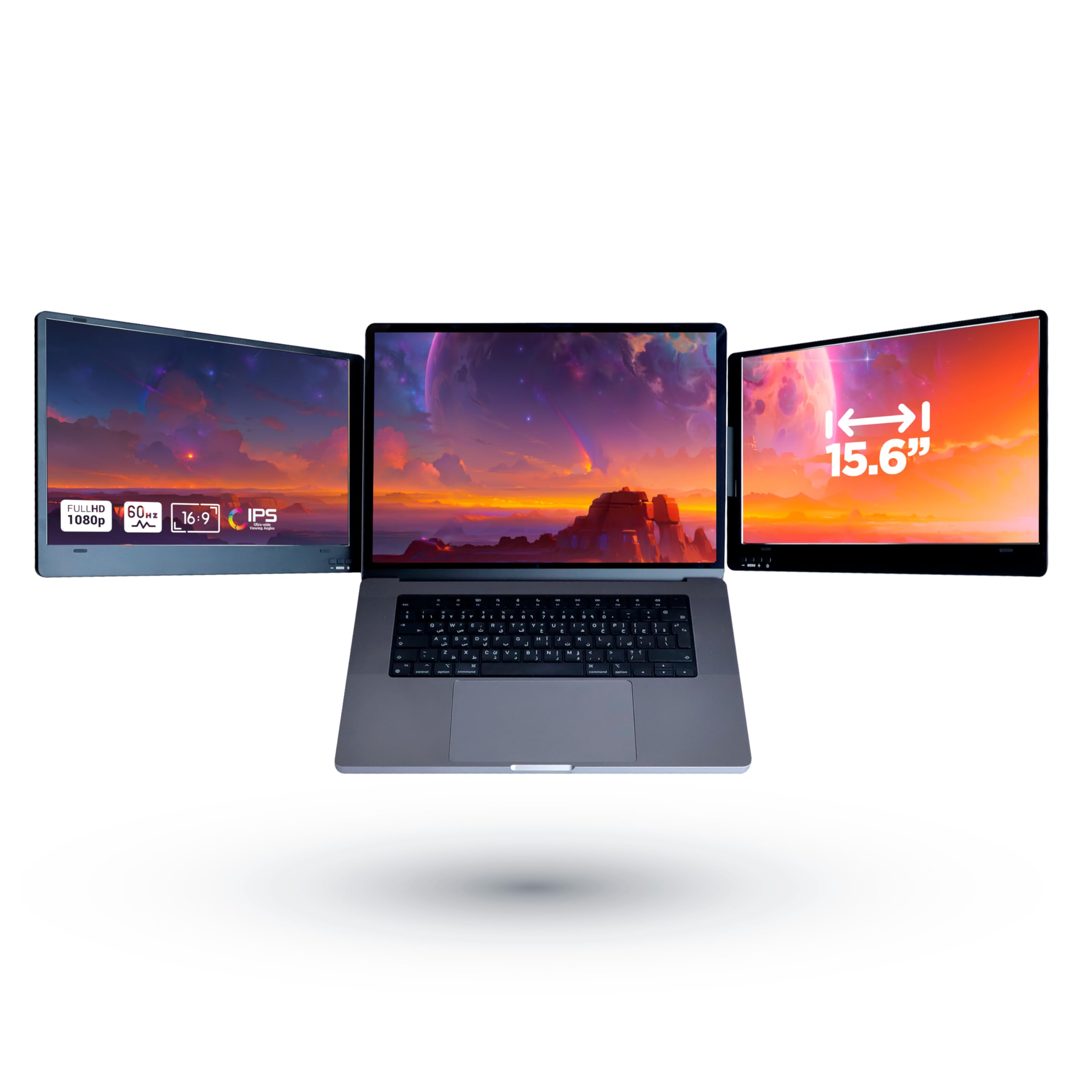 صفحه نمایش پرتابل سه گانه MetaDisplay MD2 برای لپ تاپ افزایش دهنده صفحه نمایش دوگانه Plug and Play 15.6 اینچ FHD 1080P نمایش IPS (macOS/Windows/Linux) خاکستری 15.6 اینچ