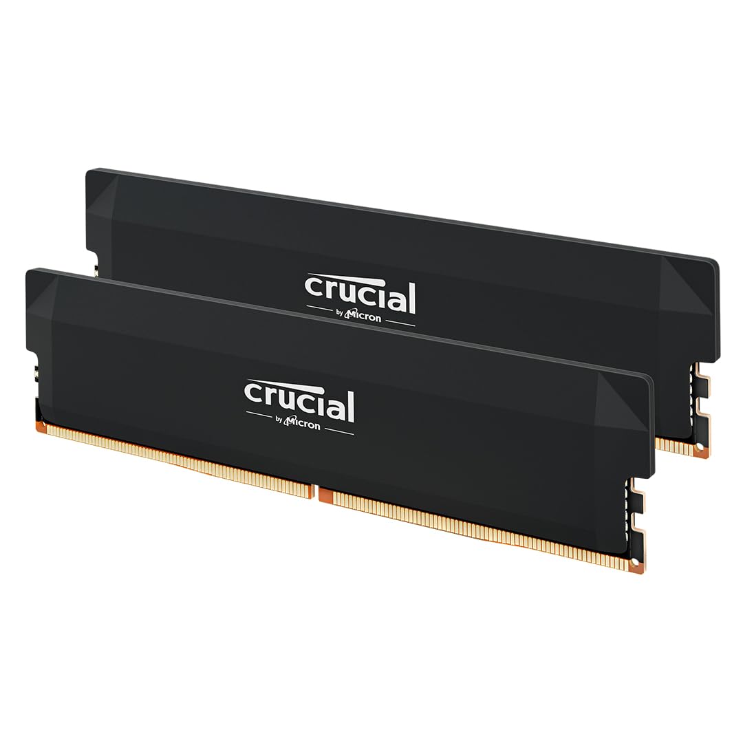 کیت حافظه Crucial Pro DDR5 RAM 32 گیگابایت (2x16 گیگابایت) 6400 مگاهرتز CL38، حافظه بازی حافظه، سازگار با اورکلاکینگ Intel XMP 3.0 و AMD Expo - سیاه CP2K16G64C38U5B 32 گیگابایت (2x16 گیگابایت) کیت سیاه (6400 مگاهرتز)