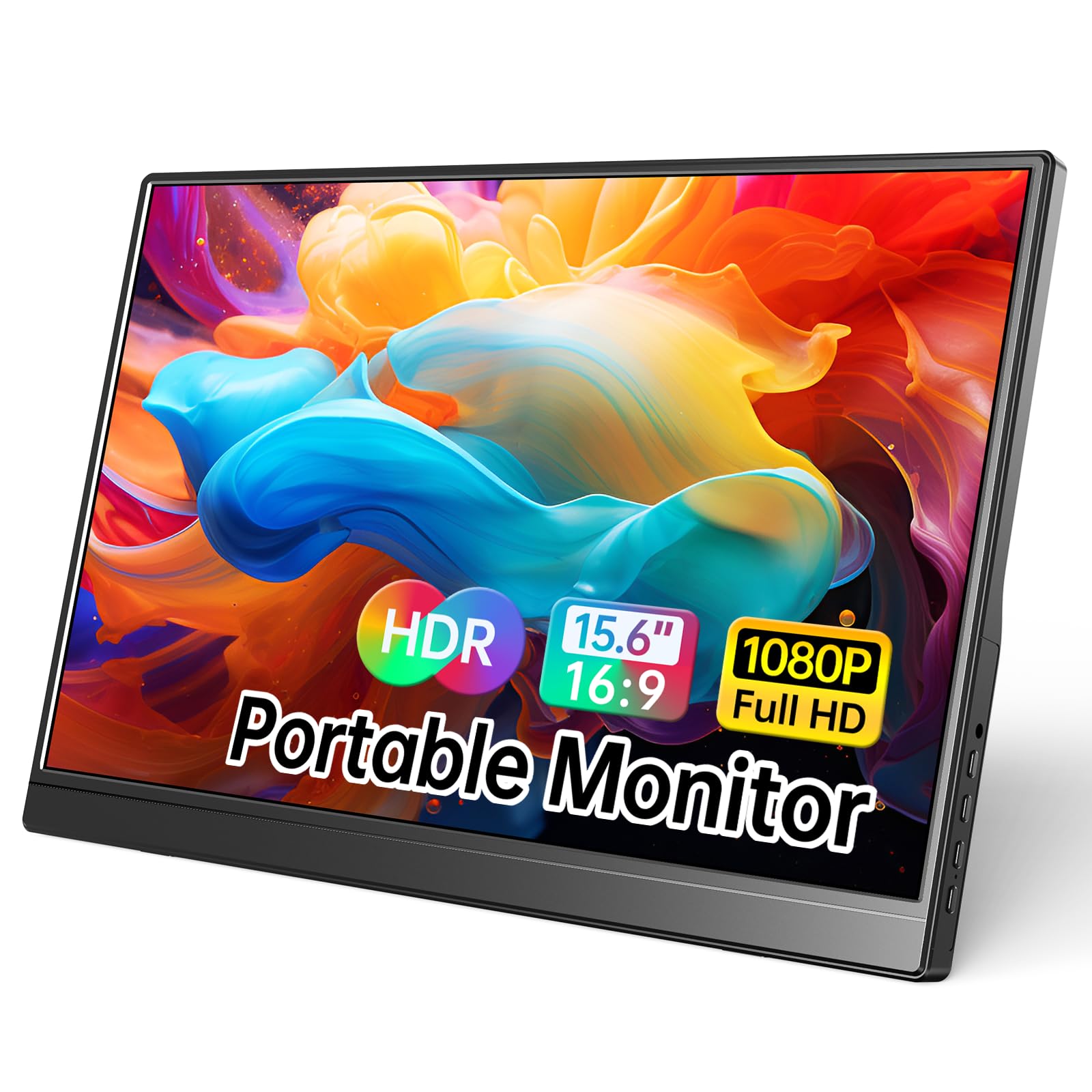 مانیتور قابل حمل WCV 15.6 اینچ 1080P USB-C HDMI با ضخامت فوق العاده نازک، دارای ایستادگی قابل تنظیم، سازگار با ایکس باکس، لپتاپ، کامپیوتر شخصی، مکینتاش، تلفن همراه، پلی استیشن، سوئیچ، IPS، مانیتور با فریم باریک و بازی‌های بدون حاشیهgetCظ