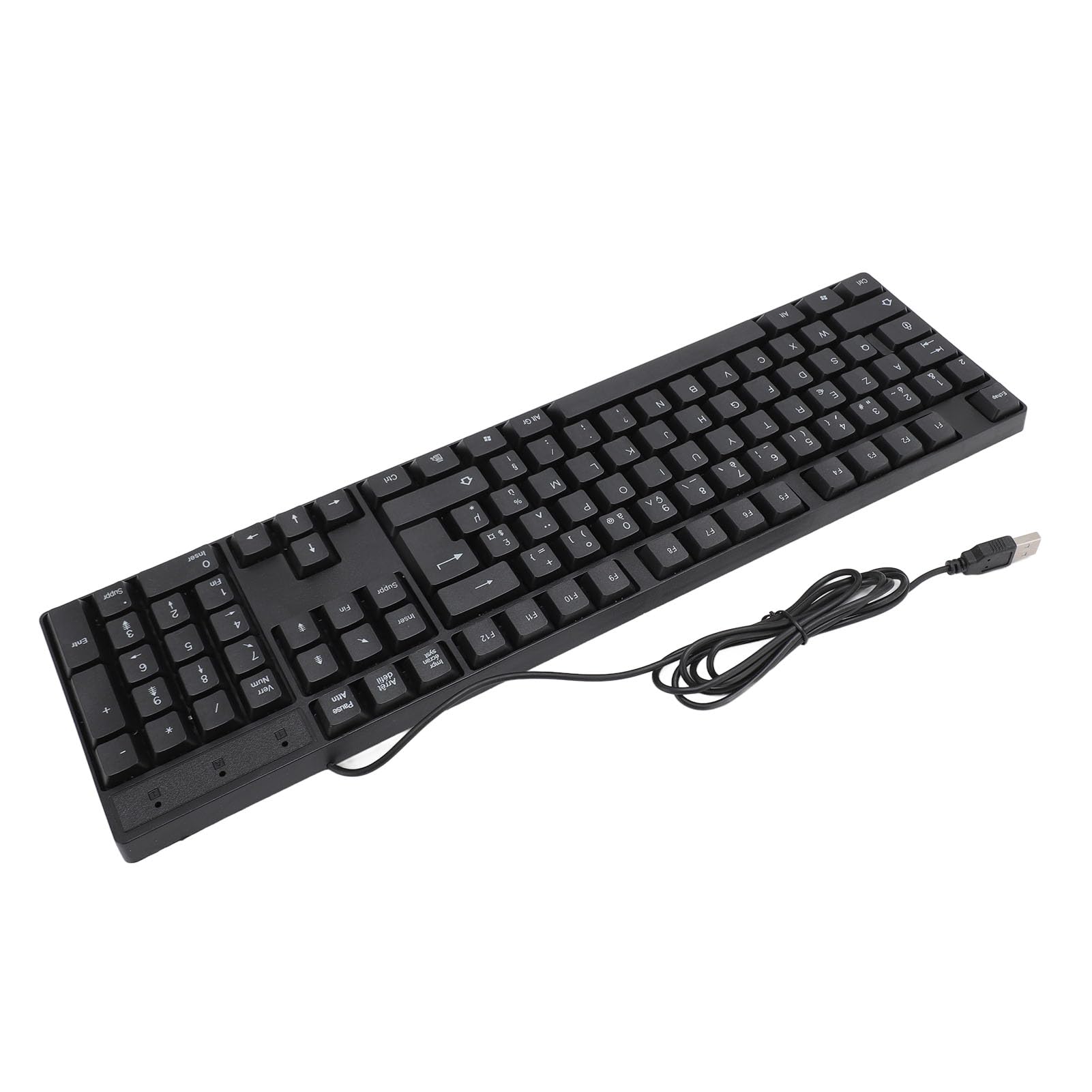 کیبورد سیمی Denash با وصل‌به‌USB، دارای 104 کلید، کیبورد زبان اقلیتی سیمی وصل‌به‌USB برای بازی، کیبورد سیمی انگلیسی/روسی/اسپانیایی/فرانسوی برای کار در خانه (فرانسوی) با طرح AZERTY فرانسوی