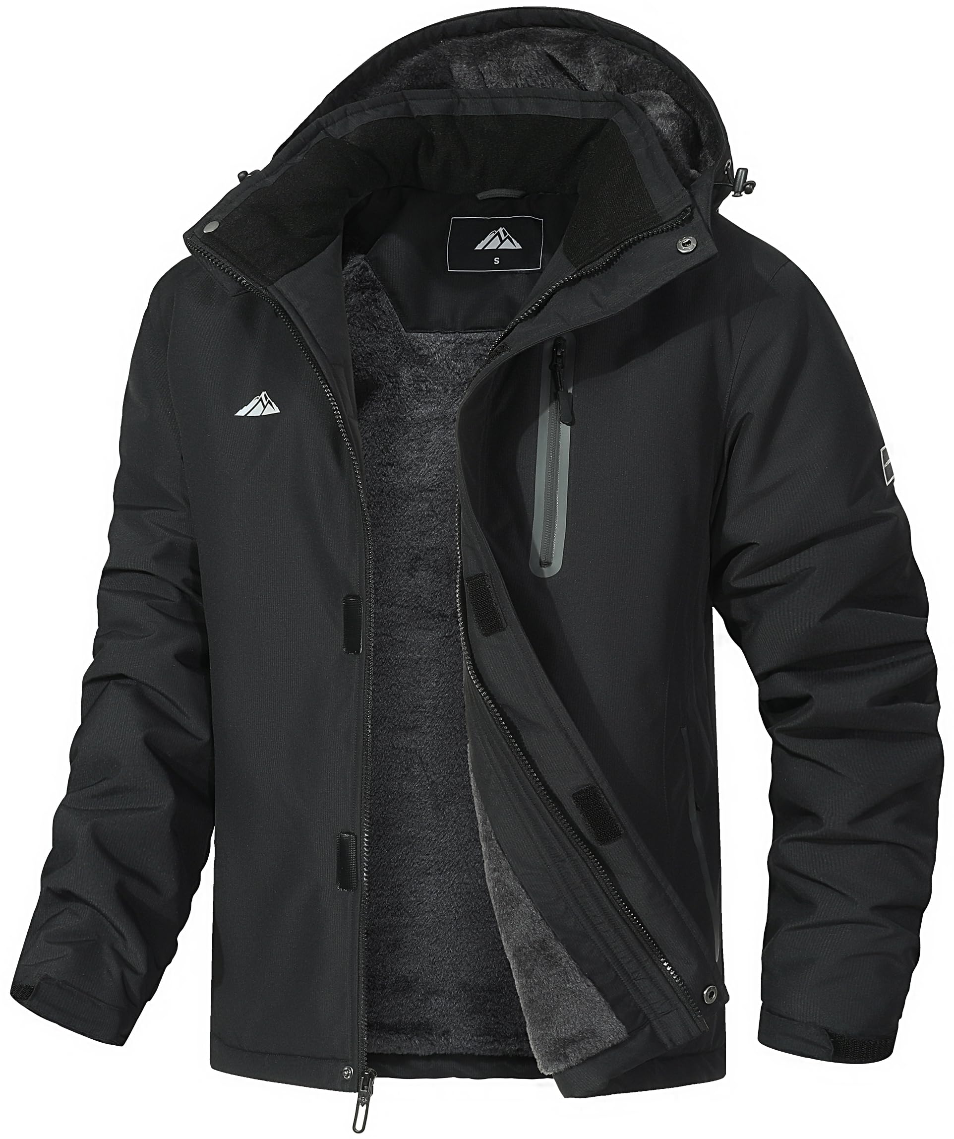 Men's Mountain Ski Jacket Warm Winter Snow Coat Waterproof Snowboarding Jacket Outdoor Windbreaker Hooded for Hiking Black M