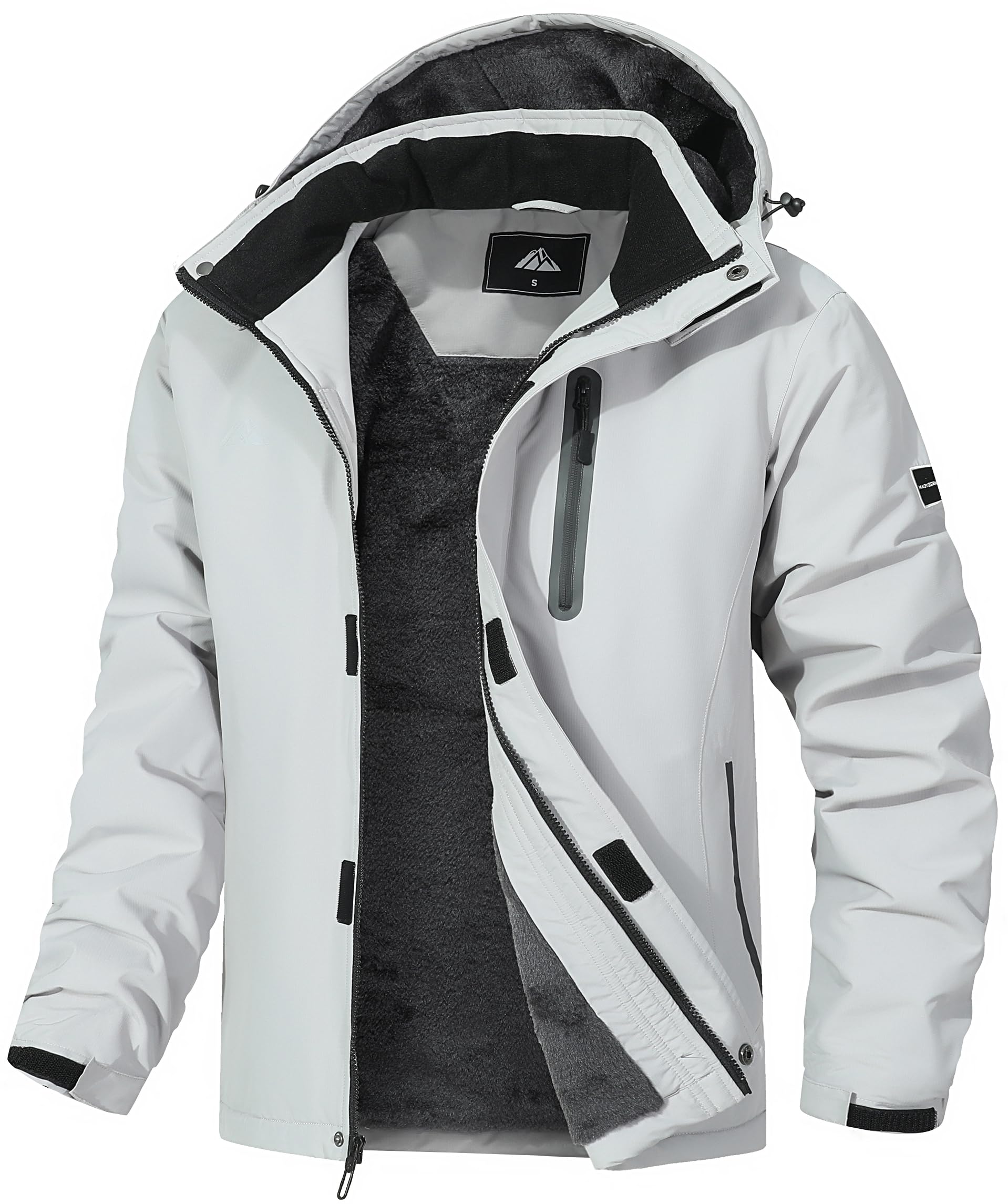 Men's Mountain Ski Jacket Warm Winter Snow Coat Waterproof Snowboarding Jacket Outdoor Windbreaker Hooded for Hiking Light Gray L