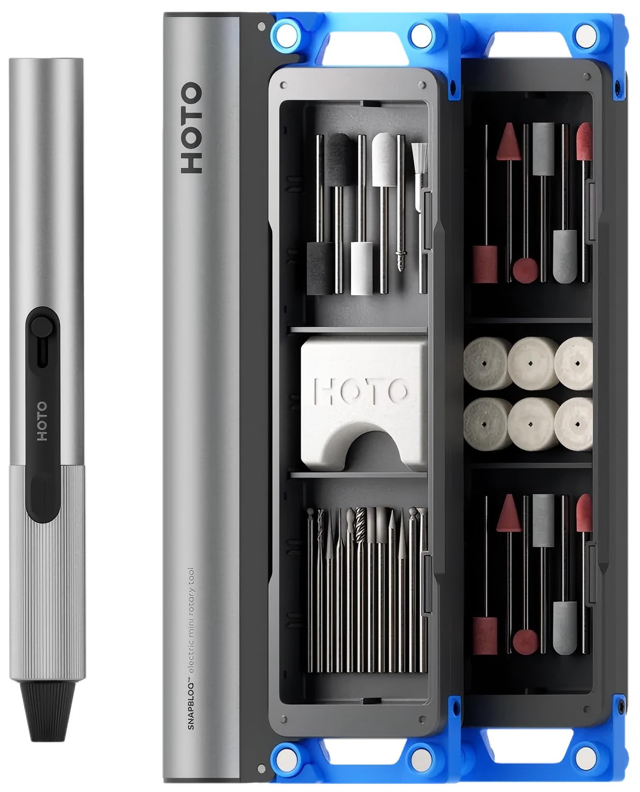 جعبه ابزار چرخشی بی‌سیم مینی HOTO SNAPBLOQ R-A04 - موتور براشلِس، سرعت متغیر 22000 دور در دقیقه، مجموعه 38 تکه‌ای لوازم جانبی برای سنگ‌زنی، حکاکی، حفاری، پولیش کردن | ابزار قدرتی کوچک DIY برای صنایع دستی