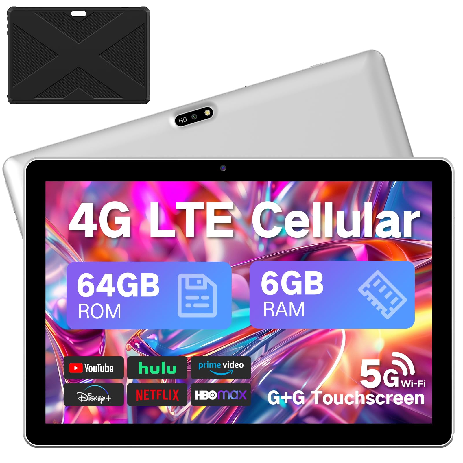 تبلت LECTRUS 10.1 اینچی اندروید، تبلت های سلولی 2025 با شکاف کارت SIM، تبلت 4G LTE و تلفن (تماس می گیرد)، ذخیره سازی 64 گیگابایت (تا 1 ترابایت گسترش یافته)، دو دوربین، باتری 8 ساعته، وای فای 5G با کیف