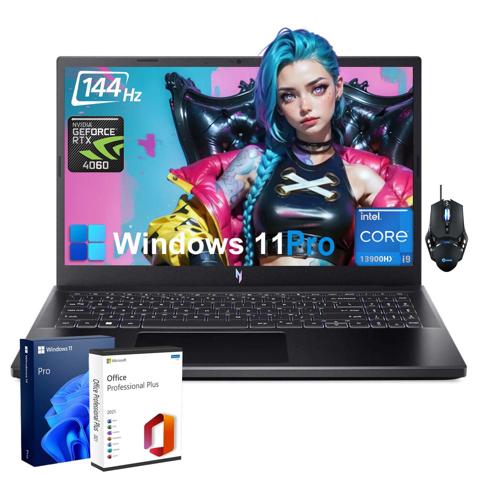 Acer (Upgraded) Nitro V Gaming Laptop - Intel i9-13900H CPU | NVIDIA GeForce RTX 4060 GPU| 15.6" FHD 144Hz Display | 64GB DDR5 | 2TB SSD | WiFi 6 | Backlit KB | Win11 Pro, with Accessories
