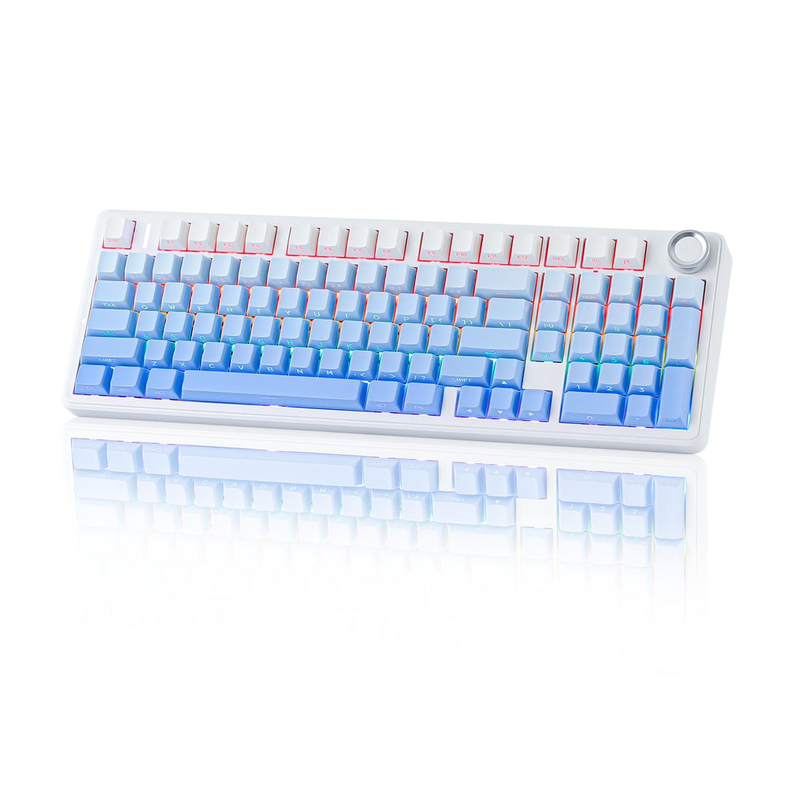 کیبورد بازی بی‌سیم EPOMAKER X AULA F99 PRO، قابل تعویض، با فرکانس 2.4 گیگاهرتز/نوع-سی/بلوتوث 5.0، باطری 8000 میلی‌آمپرساعت، با نور پس‌زمینه RGB (گرادیان آبی)