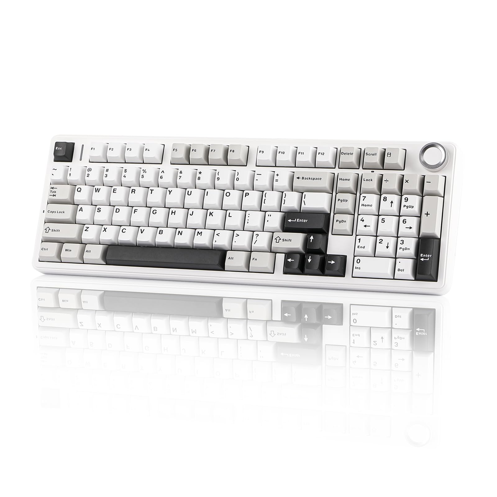 صفحه کلید بازی EPOMAKER X AULA F99 PRO بی‌سیم، قابل تعویض، با فرکانس 2.4 گیگاهرتز / پورت Type-C / بلوتوث 5.0 با باتری 8000 میلی آمپر ساعت، دارای نورپردازی RGB (مشکی و خاکستری و سفید)