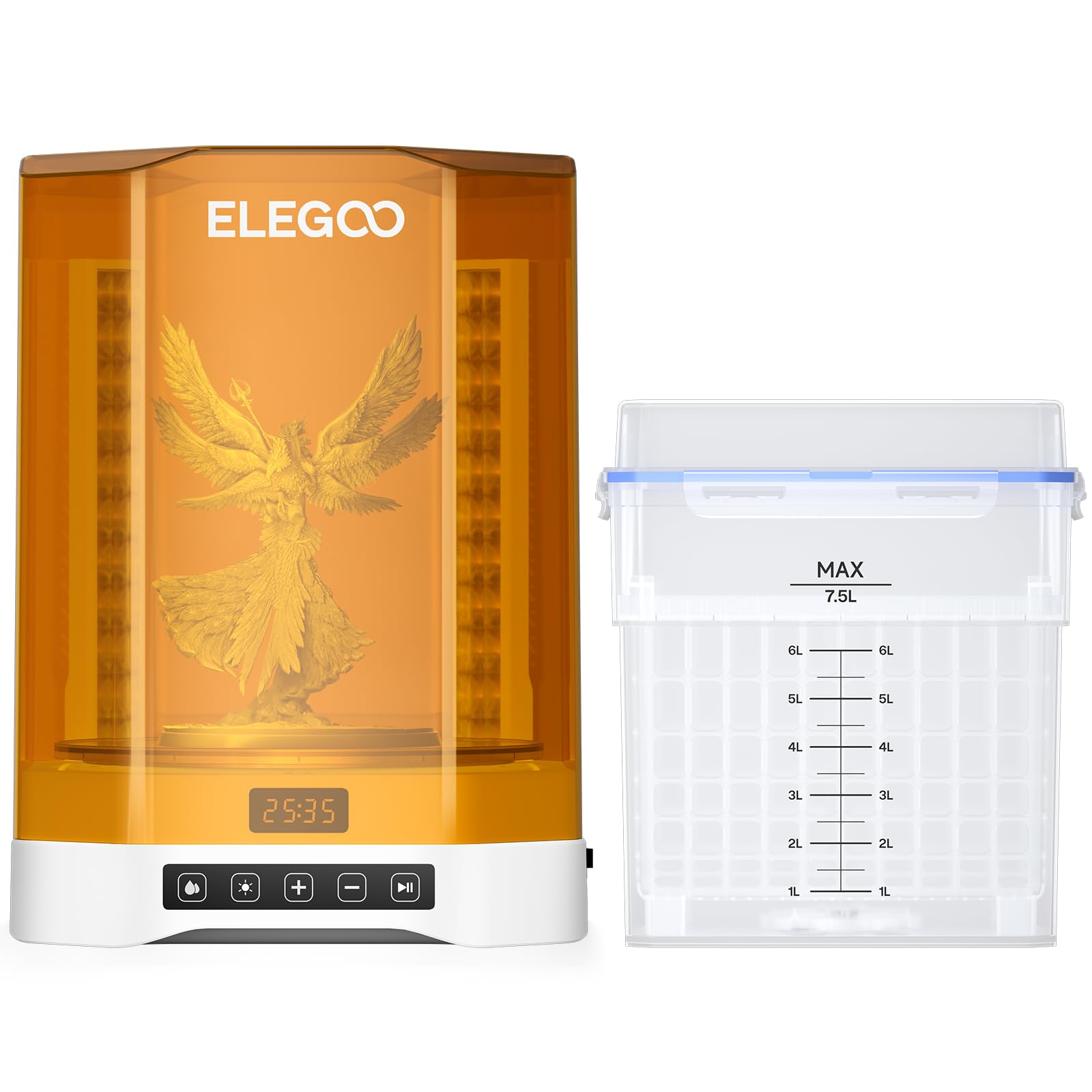 ELEGOO Mercury Plus V3.0 واش و کیور ایستیشن، ظرفیت بزرگ 7.5 لیتری، سازگار با پرینتر‌های سه‌بعدی Mars Saturn Photon Halot MSLA LCD DLP