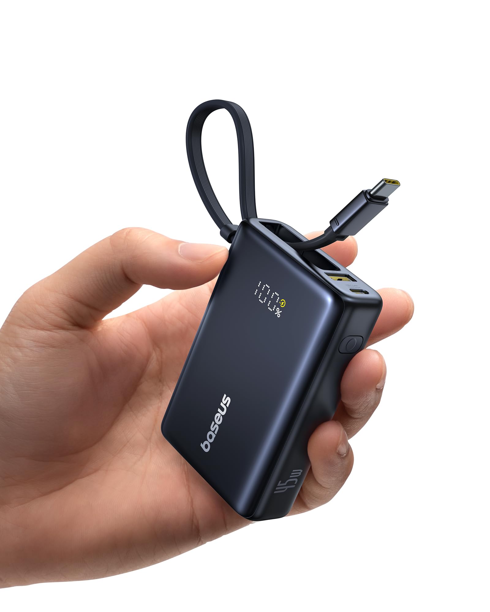 پاور بانک شارژ سریع 10,000 میلی آمپر Baseus، کابل USB-C 45 وات، نمایشگر LED، PD 45 وات، QC 3.0 22.5 وات، برای iPhone 16، Samsung S24، iPad Pro، MacBook Air / Pro، Dell XPS 13، Lenovo T14 و بیشتر
