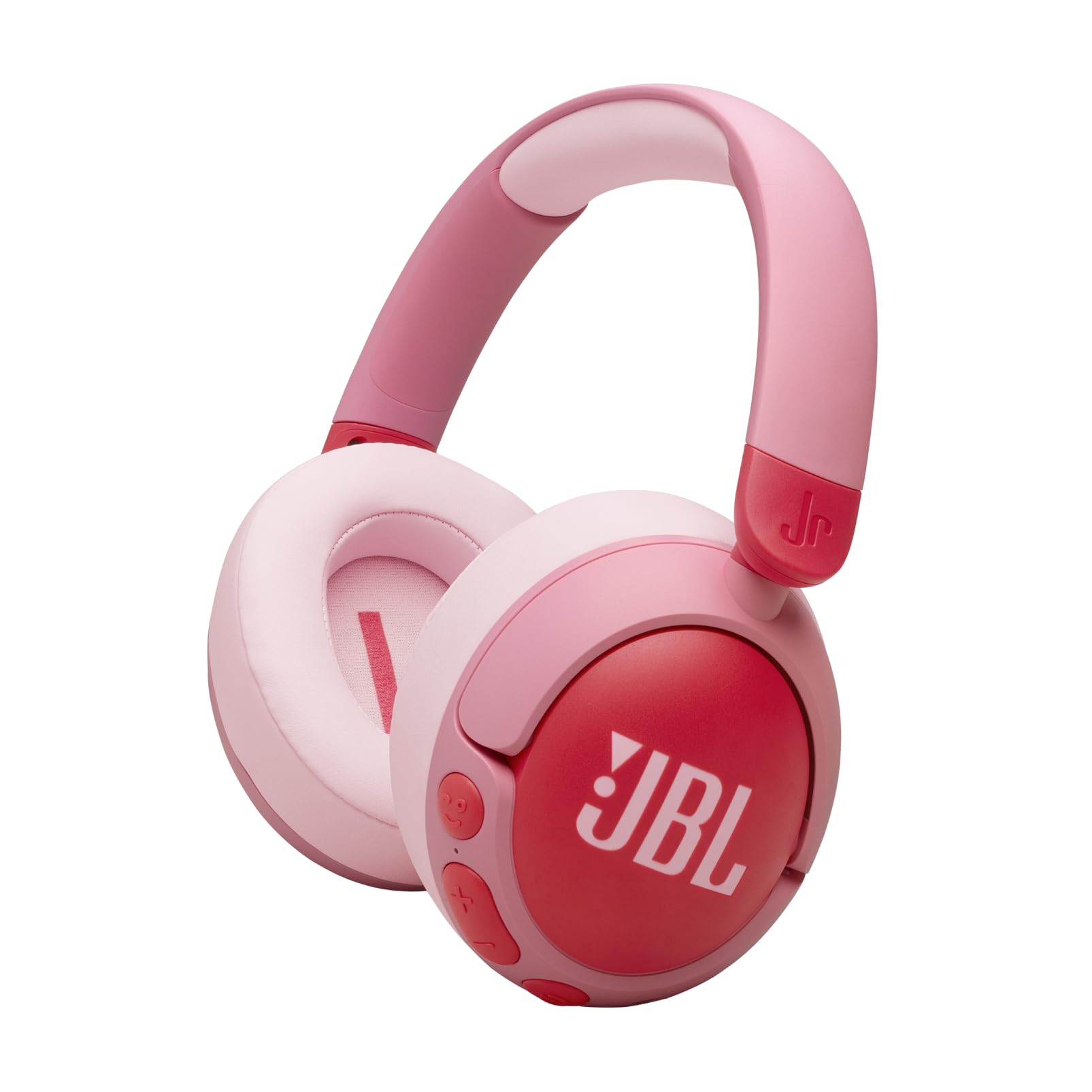 هدفون بی‌سیم اور-اهر JBL Junior 470 NC با قابلیت کاهش نویز فعال برای کودکان، دارای میکروفون، پخش 50 ساعته، صدای ایمن JBL، صدای کم، عملکرد آسان و استیکرها، صورتی JR 470NC صورتی