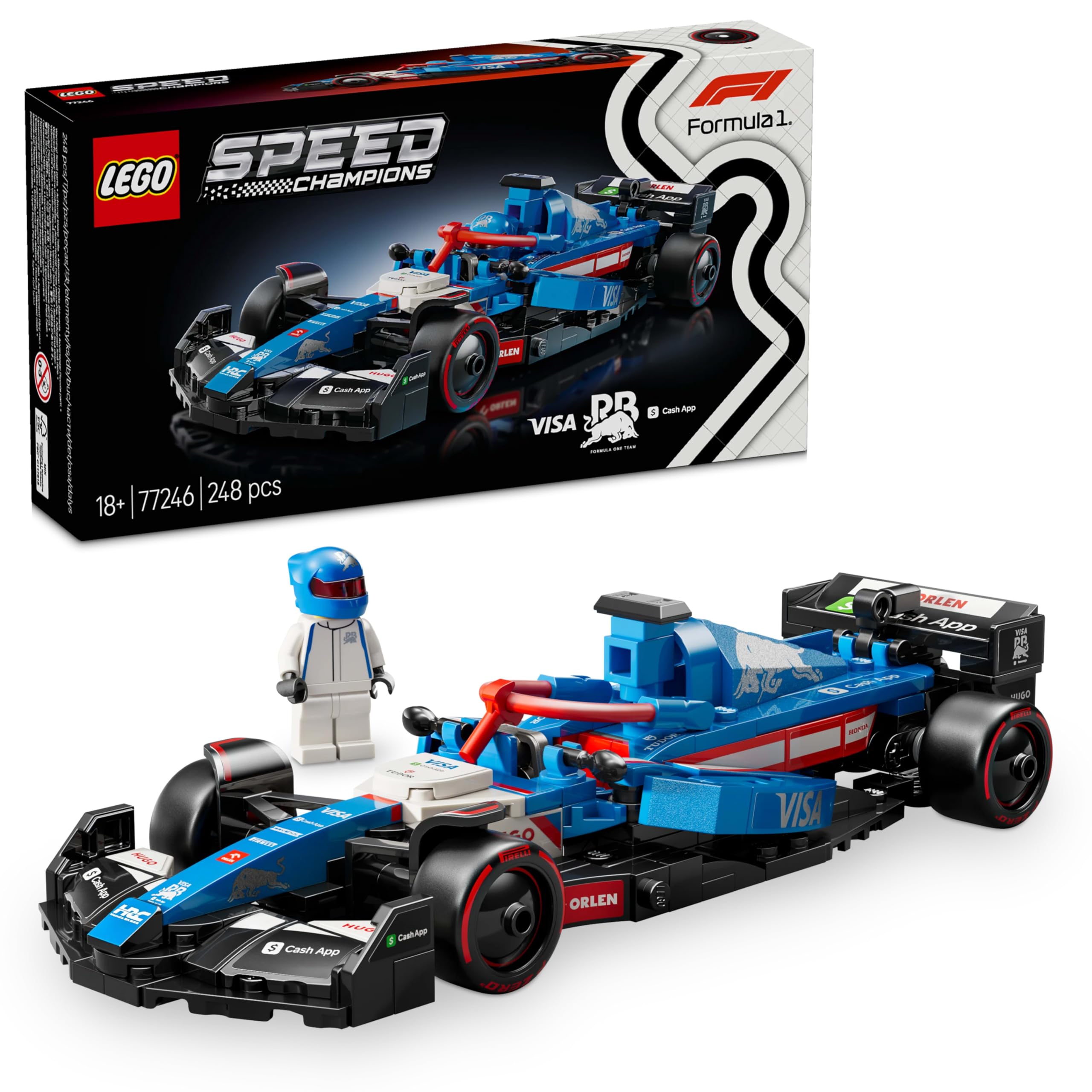 مدل ماشین مسابقه فرمول یک VCARB 01 از سری LEGO Speed Champions برای بزرگسالان، همراه با دامنه‌بند راننده قلاب‌پذیر - ایده‌ی هدیه برای مردان، زنان و طرفداران نوجوان موتوراسپرت