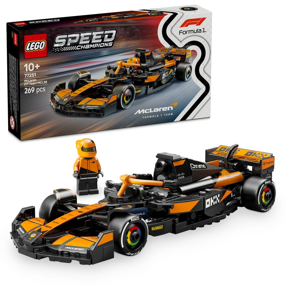 ماشین مسابقه LEGO Speed Champions McLaren F1 Team MCL38 با یک اسباب‌بازی راننده فرمول یک قابل جمع‌آوری - مجموعه مدل‌های برای پسران و دختران ۱۰ سال به بالا یا طرفداران موتور اسپرت بزرگسال ۷۷۲۵۱