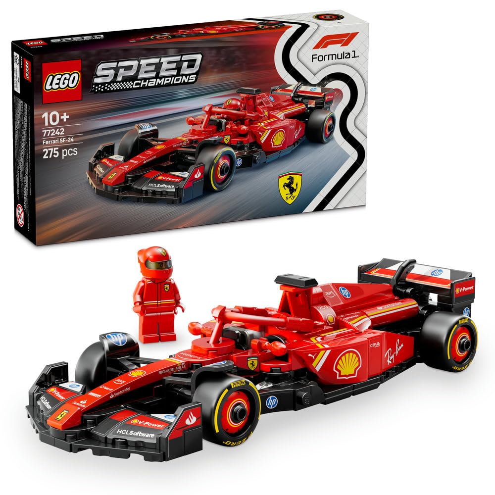 لگو Speed Champions Ferrari SF-24 اسپرت‌فورمولا ۱ ماشین مسابقه با یک فیگور مینی‌فیگور راننده جمع‌آوری‌پذیر - مجموعه مدل‌‌سازی برای پسران و دختران ۱۰+ سال یا طرفداران بزرگ مسابقات اتومبیل‌رانی ۷۷۲۴۲