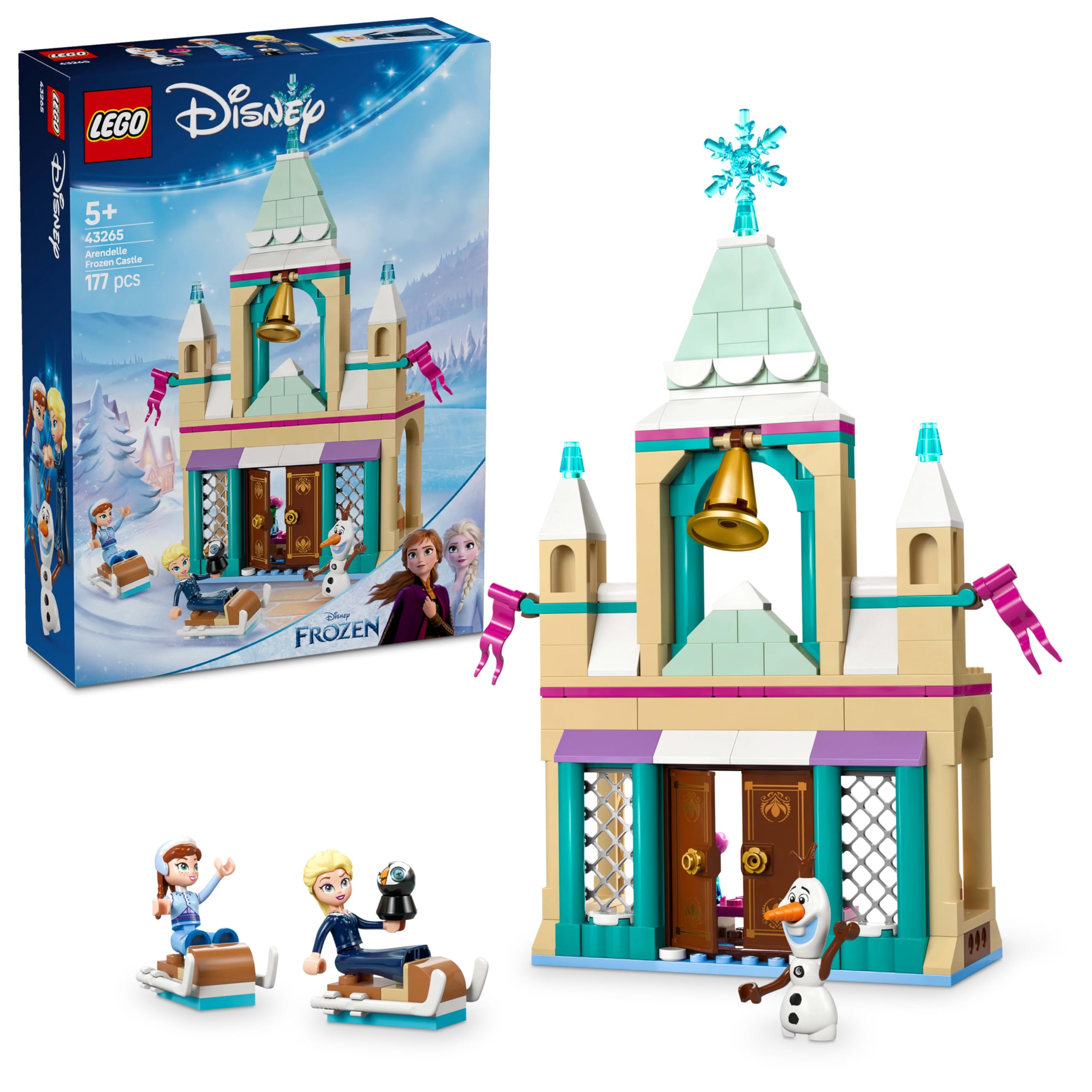 تنظیم LEGO ǀ دیزنی قلعه یخ زده آرندل، اسباب بازی ساخت قلعه شاهزاده برای دختران 5 سال به بالا، شامل عنا، السا ، اولاف Minidolls و شکارچی یخی شماره 43265