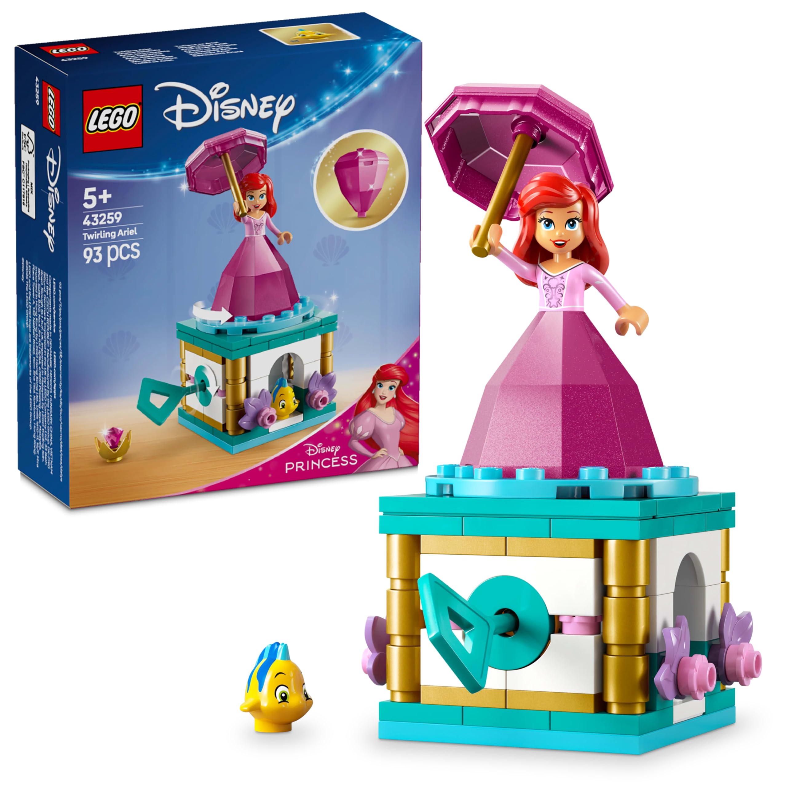 ساخت اسباب‌بازی LEGO ǀ دیزنی توایرلینگ آریل برای دختران 5 سال به بالا، شامل انگشت پرنده، جعبه‌ای قابل ساخت با یک شاهزاده کوچولوی چرخان برای بازی مستقل