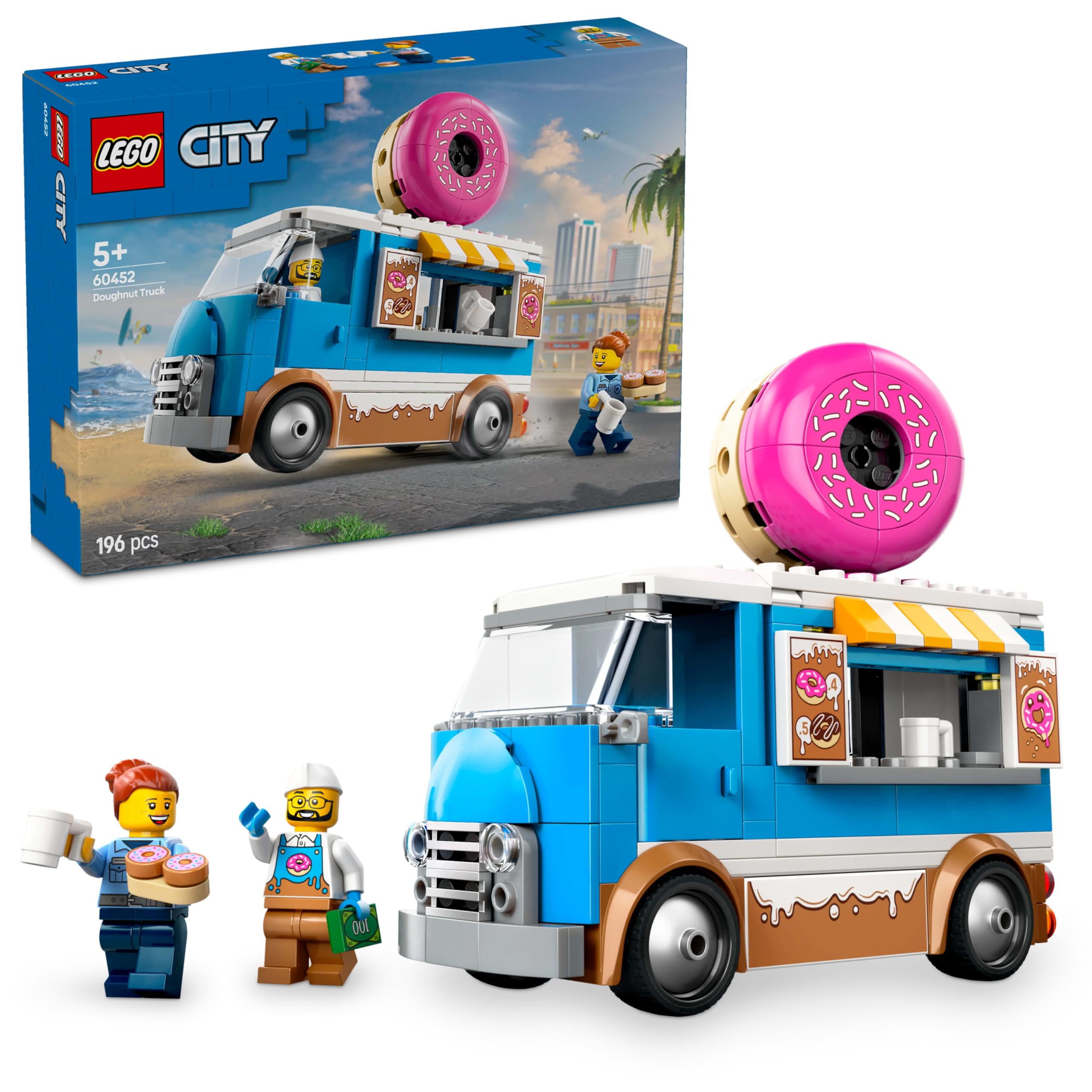 ماشین بازی اسباب بازی LEGO City Doughnut Truck با 2 مینی فیگور - اسباب بازی ساخت و ساز خلاق برای پسران و دختران 5 سال به بالا - کمپانی موبایل با لوازم جانبی - ایده های هدیه جالب برای تولد و تعطیلات - 60452