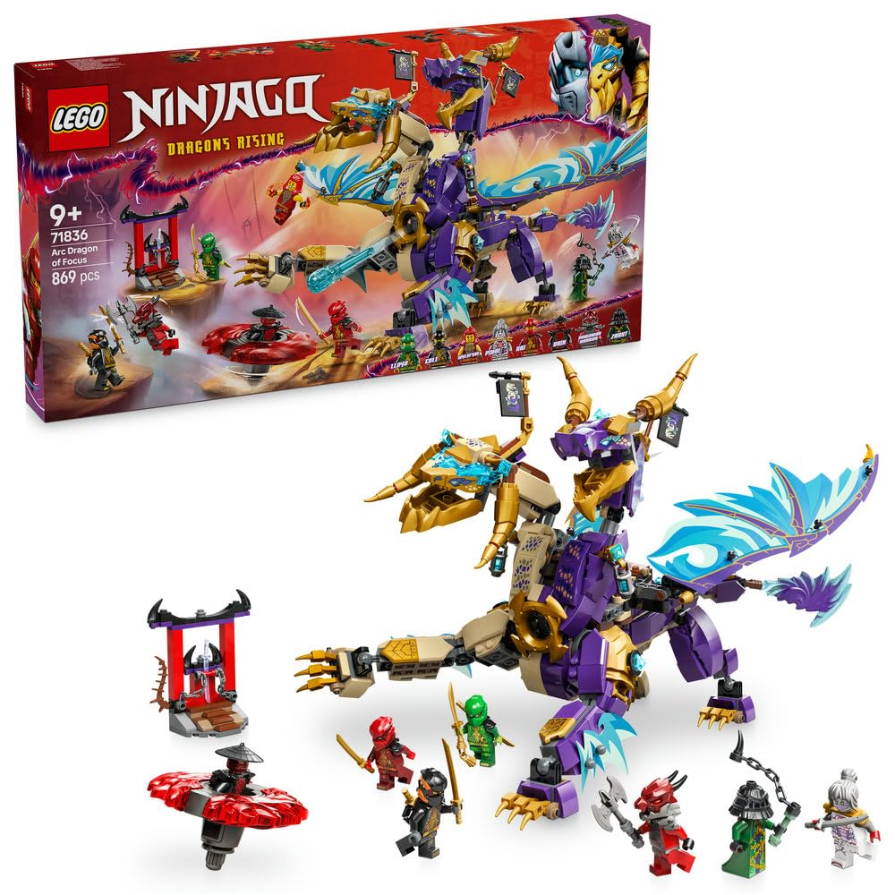LEGO NINJAGO Arc Dragon of Focus Toy with 8 Minifigures and a Spinjitzu Spinner - Interactive Ninja Playset for 9+ Year Old Boys & Girls - Birthday Gift for Dragons Rising Fans - 71836