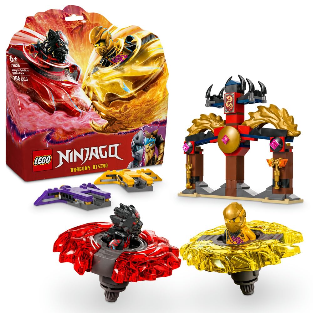 مجموعه جنگ اژدهایی LEGO NINJAGO با 2 مینی فیگور، پرتاب کننده ها و عناصر پرواز - اسباب بازی نینجایی برای پسران و دختران 6 سال به بالا - هدایا برای طرفداران شو تلویزیونی Dragons Rising - 71826