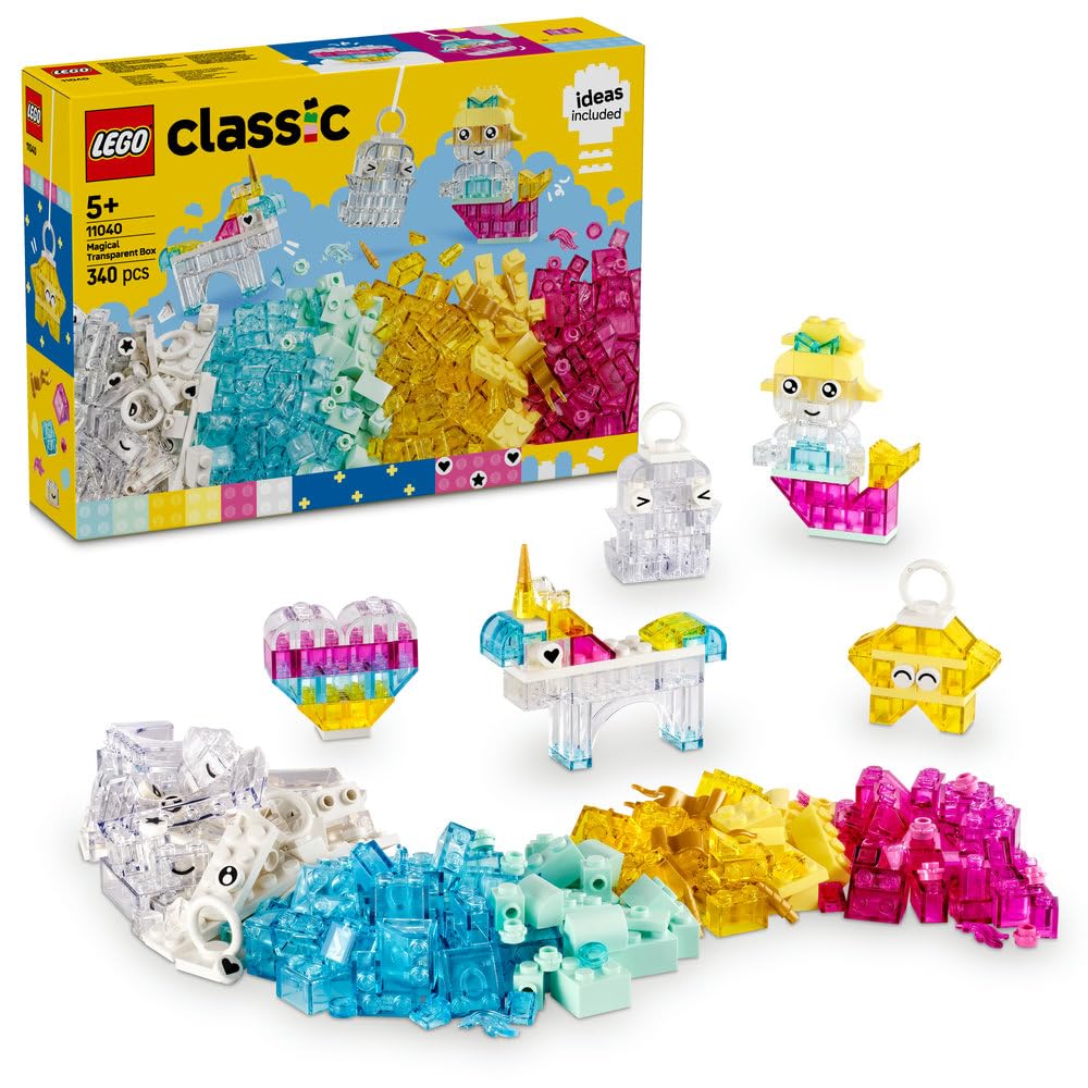 جعبه شفاف جادویی کلاسیک LEGO - مجموعه انواع رنگی قطعات ساختمانی و کلیپ‌های کلیدی - ساخت اسباب بازی‌های کوچک تک‌شاخ، اژدها، پنگوئن‌ها و سایر اشکال - مجموعه هنرها و صنایع دستی کودکان برای دختران 5 سال به بالا - 11040