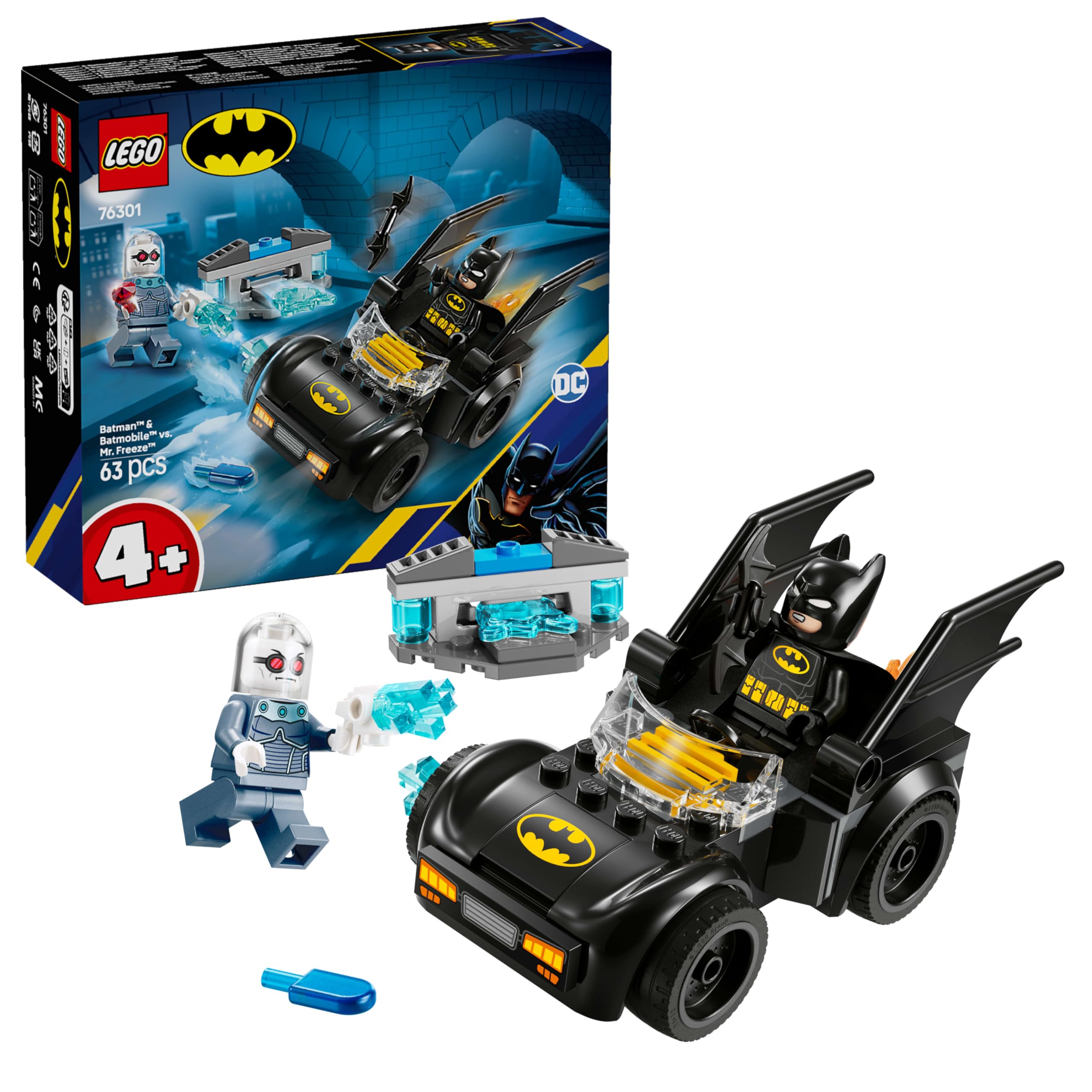 LEGO DC بتمن: بتمن و بتمبیل مقابل آقای یخ زده - اسباب بازی ابرقهرمان با 2 مینی فیگور برای بازی نقش - هدیه تولد برای پسران و دختران 4 سال به بالا 76301