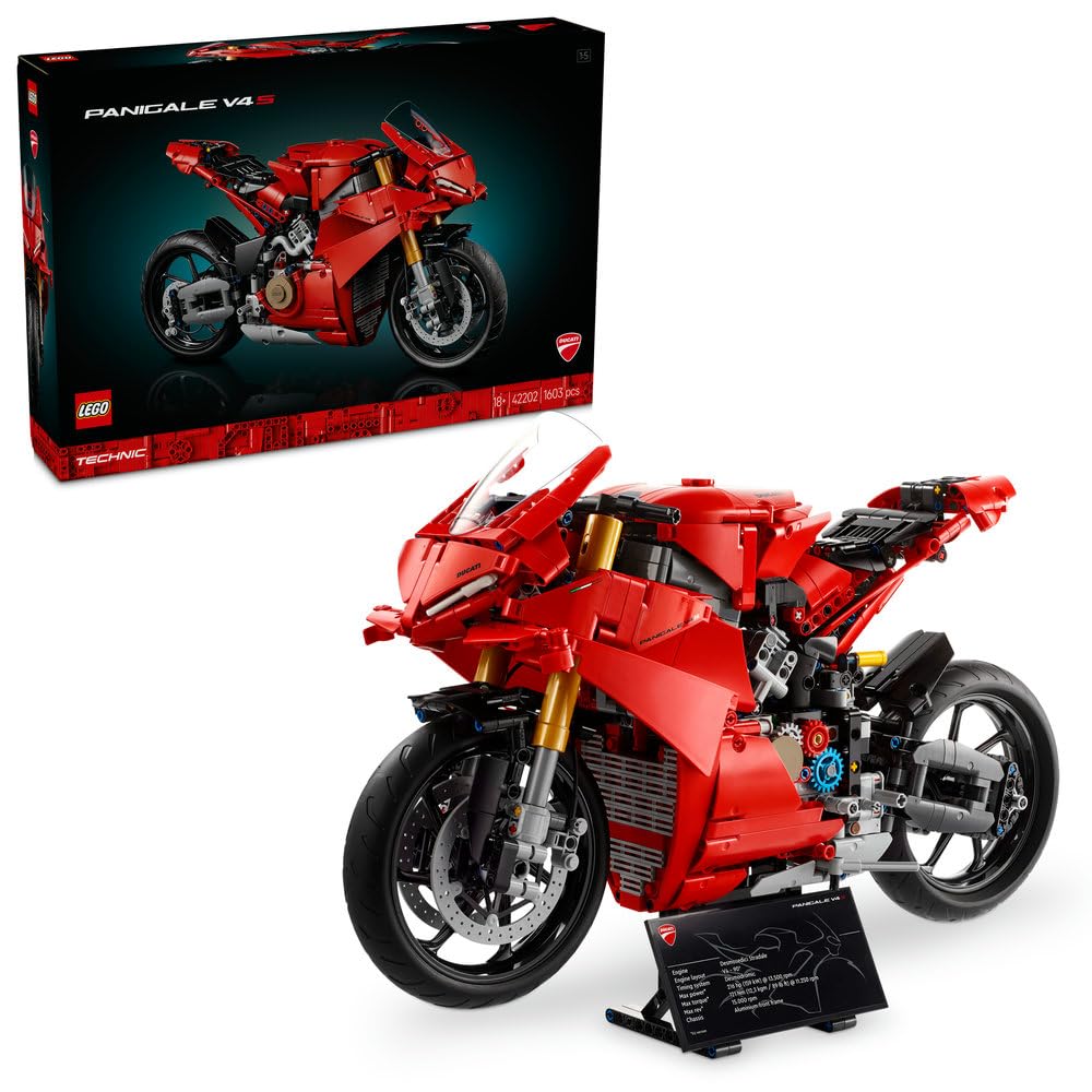 موتور سیکلت LEGO Technic Ducati Panigale V4 S - مدل ساخت برای بزرگسالان، مردان و زنان بالای 18 سال - هدایایی برای طرفداران موتورسیکلت
