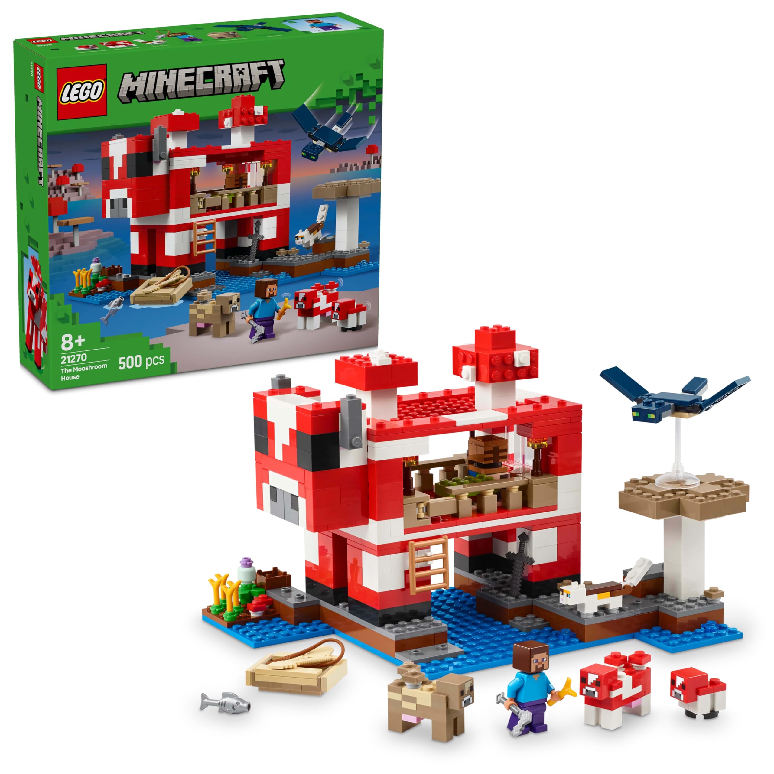 محصول ساختنی جزیره خانه Mooshroom LEGO Minecraft - مجموعه بازی تظاهری شامل فیگور از استیو، میوه و یک میز ساخت - هدیه تولد برای دختران و پسران 8 سال به بالا 21270