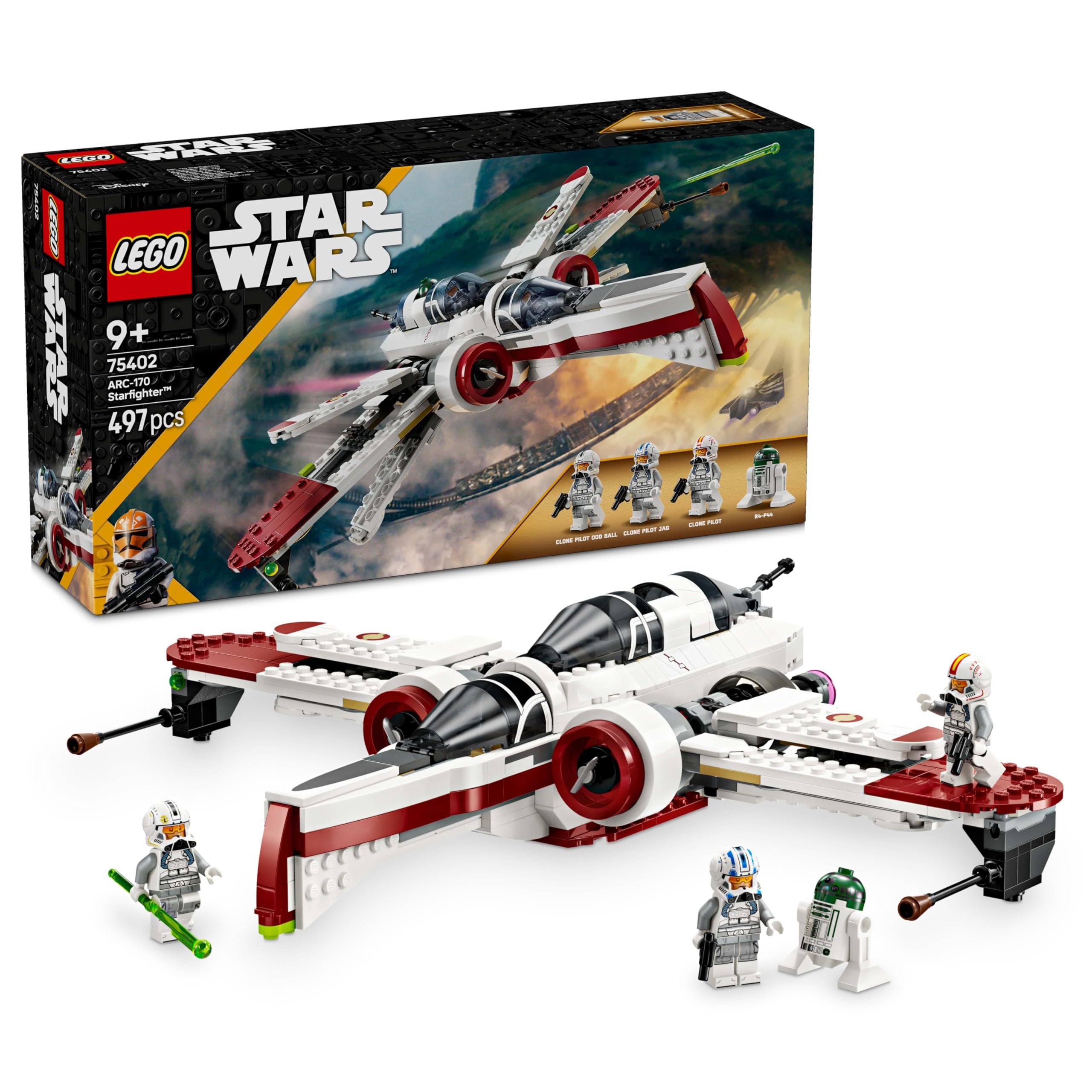 ساختمان اسباب‌بازی جنگ ستارگان لگو 75402 ARC-170 Starfighter با 3 Clone Pilot Minifigures، به‌همراه یک عروسک روباتی R4-P44، ایده هدیه تولد برای طرفداران انتقام سیت، پسران و دختران 9 سال و بالاتر