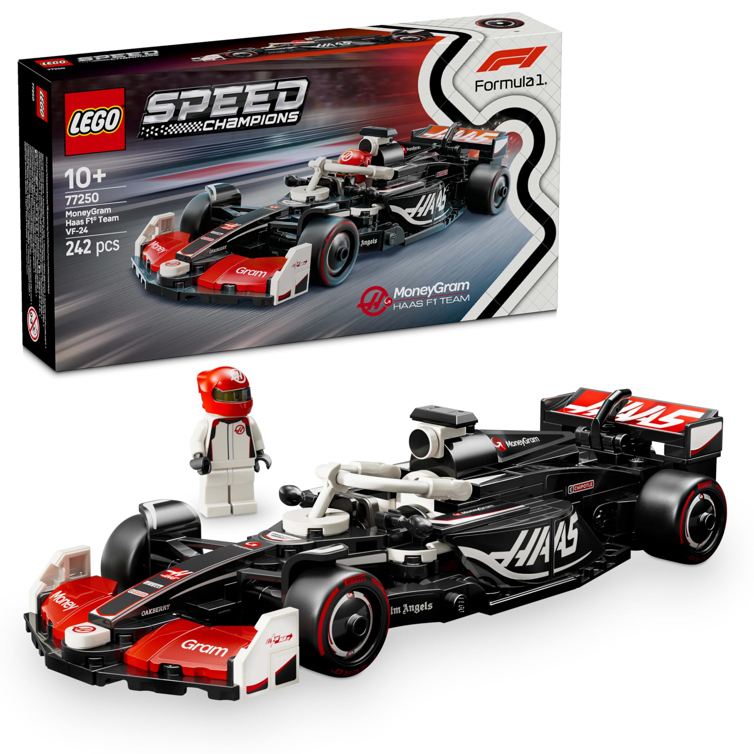 تویو اتومبیل مسابقه مدل LEGO Speed Champions MoneyGram Haas F1 Team VF-24 با یک عروسک کوچک راننده فرمول 1 قابل جمع‌آوری - مجموعه‌های مدل‌سازی برای پسران و دختران بالای ۱۰ سال یا طرفداران بزرگسال موتور ورزشی ۷۷۲۵۰