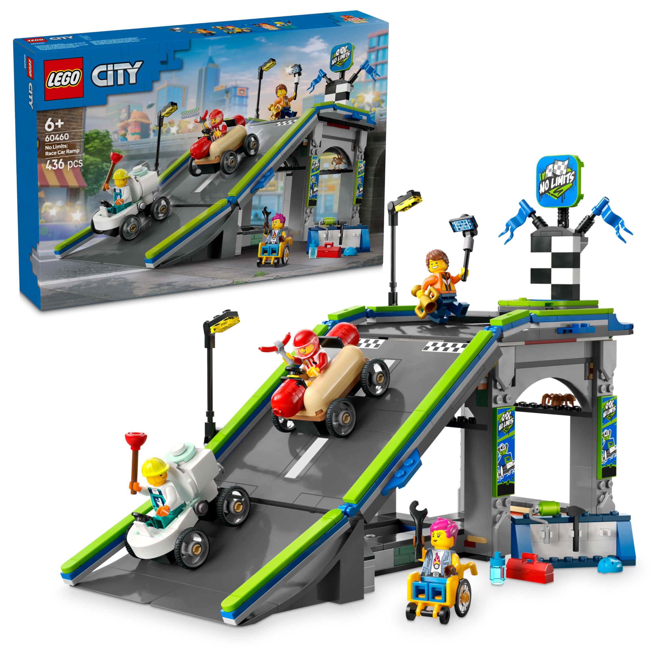 مجموعه مسابقه خودروی No Limits LEGO City: مجموعه دسته بندی مسیر تندرو - اسباب بازی های ساخت و ساز برای پسران و دختران 6 سال به بالا - دسته بندی قابل ساخت برای مسابقه با 2 خودروی Soapbox و 4 مینی فیگور - ایده هدیه تولد جذاب - 60460