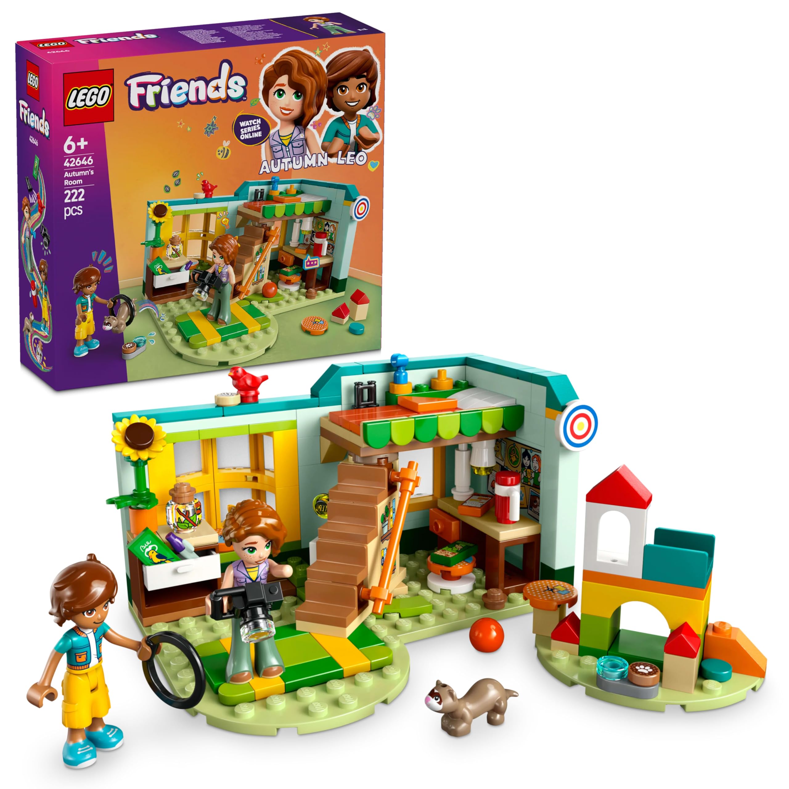 مجموعه بازی ساخت و ساز اتاق پاییزی دوستان LEGO برای کودکان، سرگرمی خلاق با طبیعت و جانوران برای دختران و پسران بالای 6 سال و بالاتر، 2 عروسک کوچک و یک عروسک فرت 42646