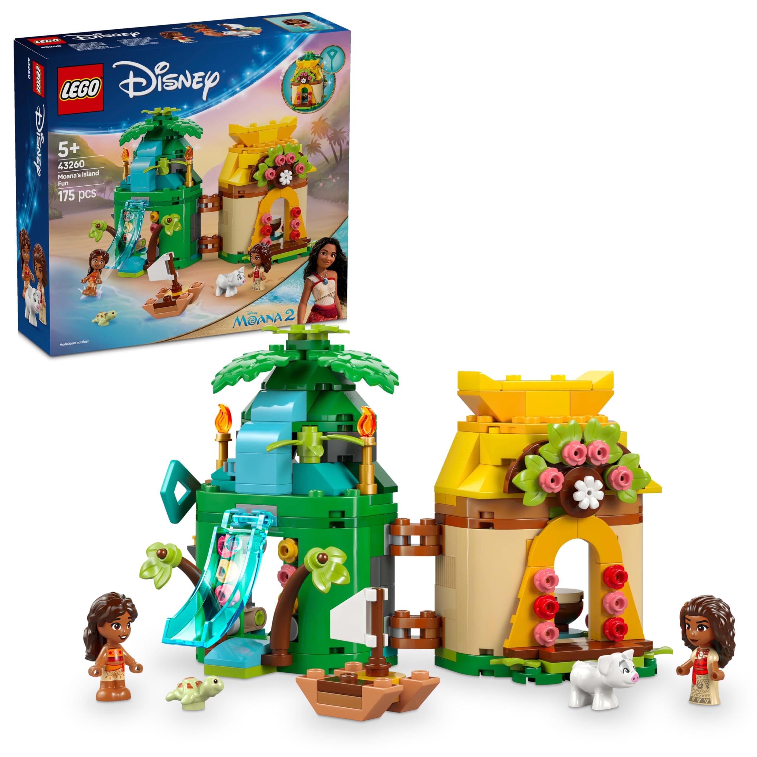 مجموعه بازی LEGO ǀ دیزنی پرنسس موانا، مجموعه بازی قابل ساخت با 2 فیگور میکرو-دمبل و خانه ای برای بازی خلاقانه، هدیه تولد برای کودکان 5 ساله و بالاتر، دختران و پسران 43260