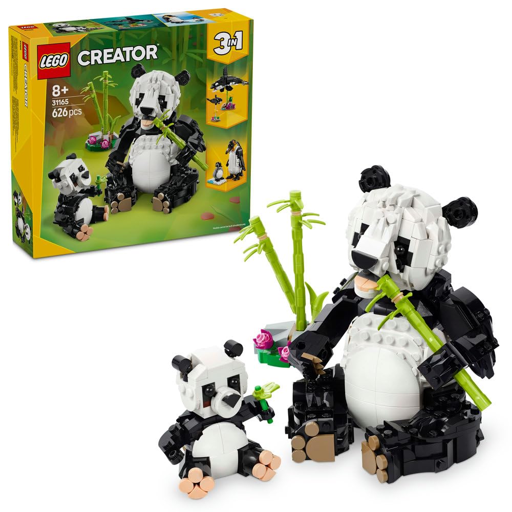 مجموعه ساخت و ساز LEGO Creator 3in1 حیوانات وحشی: اسباب بازی خانواده پاندا - تبدیل به اسباب بازی پنگوئن یا اسباب بازی نهنگ - مجموعه ساخت برای دختران و پسران 8+ ساله عاشق طبیعت - هدیه تولد خلاقانه - 31165