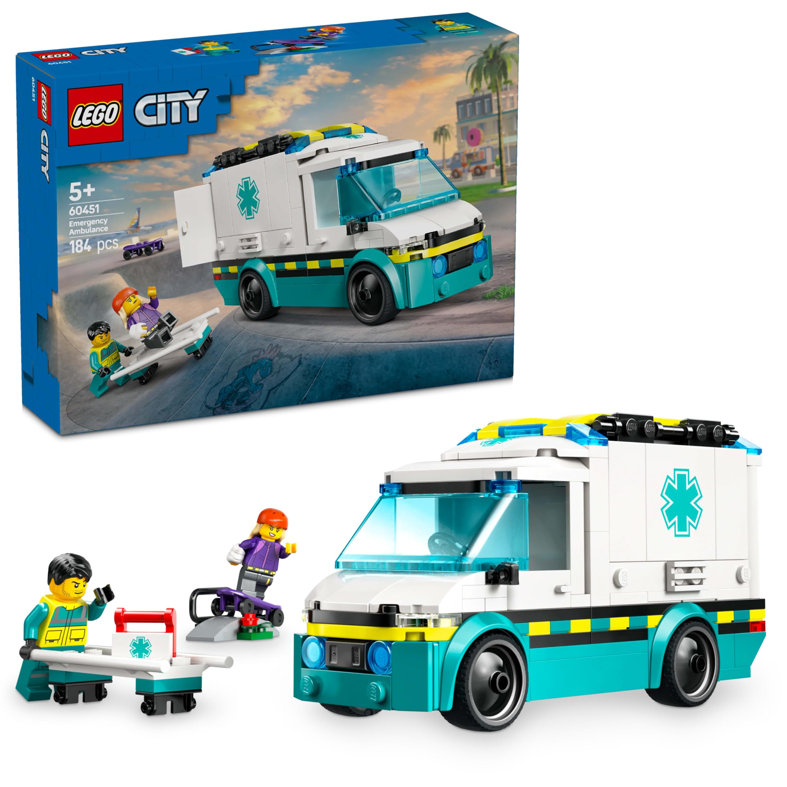 اسباب بازی آمبولانس اضطراری LEGO City با 2 فیگور - اسباب بازی های آموزشی برای پسران و دختران 5 سال به بالا - ایده های هدیه برای تولد و تعطیلات - 60451