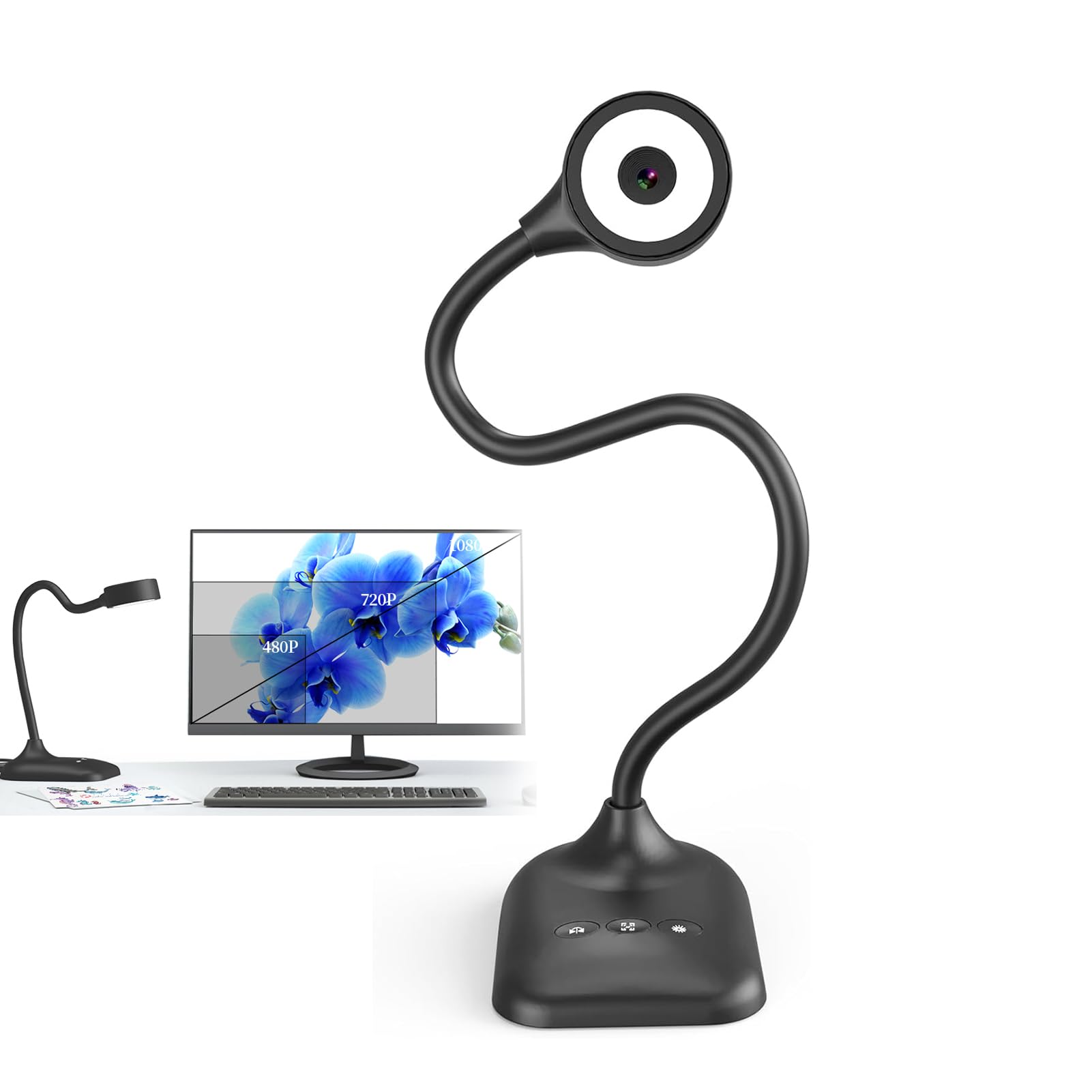 دوربین سندبان برای معلمان Bewinner، وب‌کم 5 مگاپیکسل، رزولوشن 2K، 3 سطح نور LED، تابع تصویر معکوس، فوکوس خودکار، اتصال USB C، رنگ مشکی