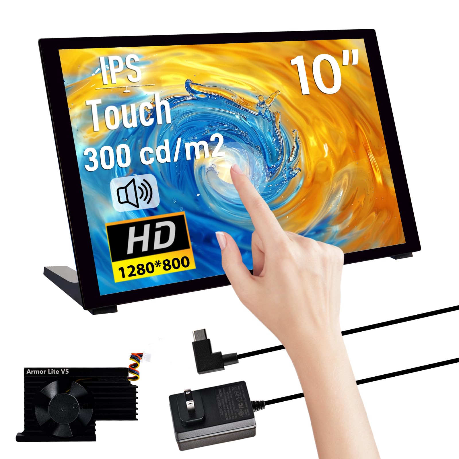 مانیتور لمسی 10.1 اینچی GeeekPi برای Raspberry Pi - نمایشگر IPS 1280x800 با صفحه نمایش LCD و دو اسپیکر و سوراخ نصب برای بردهای Pi 5/4B/3B+/3B/B+