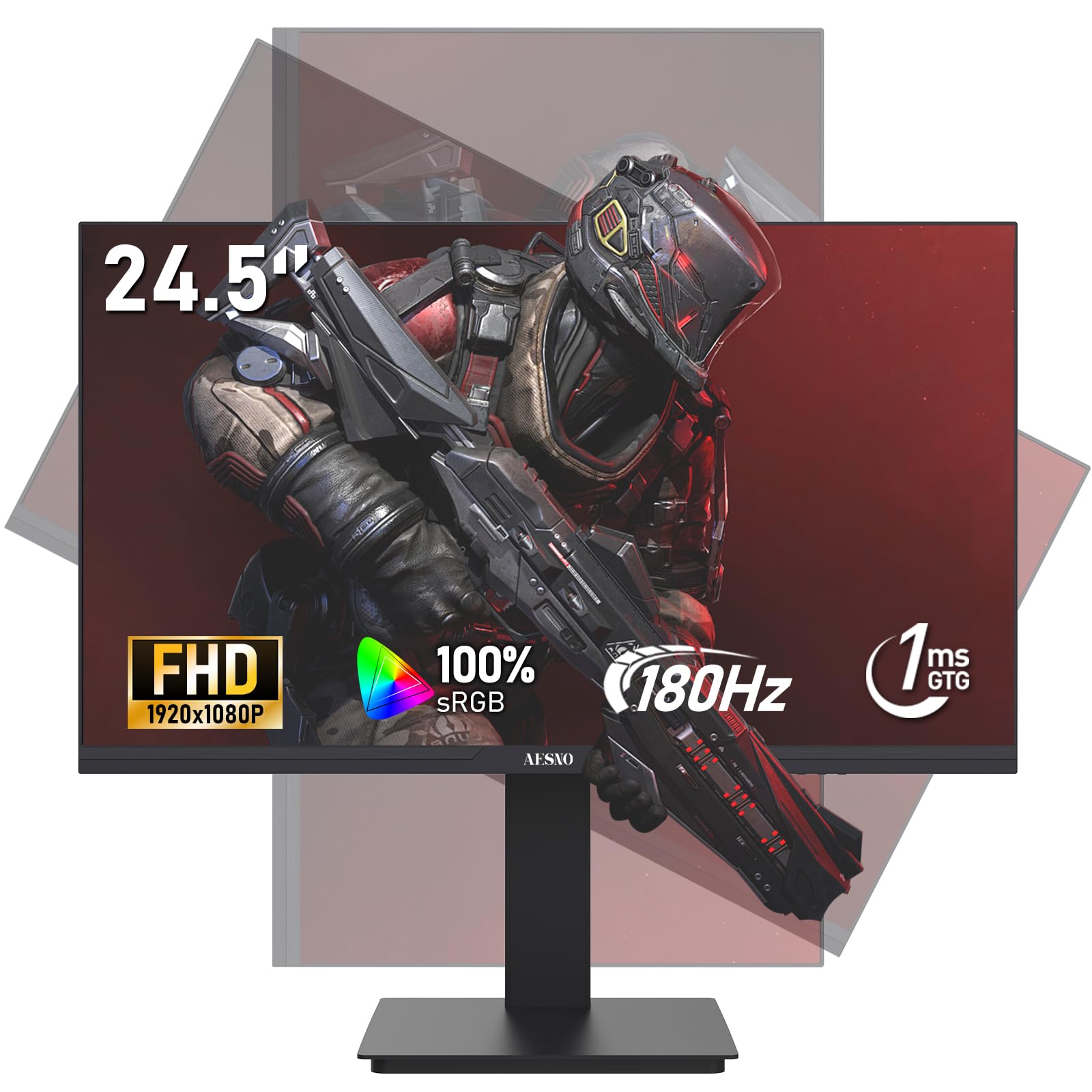 صفحه نمایش بازی 24.5 اینچی AESNO FHD 180Hz Flat با صفحه نمایش 1080P مانیتور کامپیوتر Freesync 100٪ sRGB 1ms(GTG) با قابلیت تلت/ارتفاع/چرخش قابل تنظیم (مشکی)