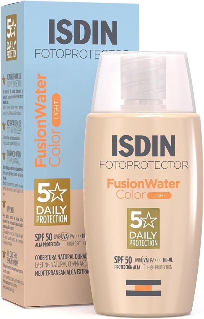 یوسما ایسدین فیوژن واتر کالر SPF 50 (روشن) - ضدآفتاب روزانه رنگی برای صورت، 50 میلی لیتر.