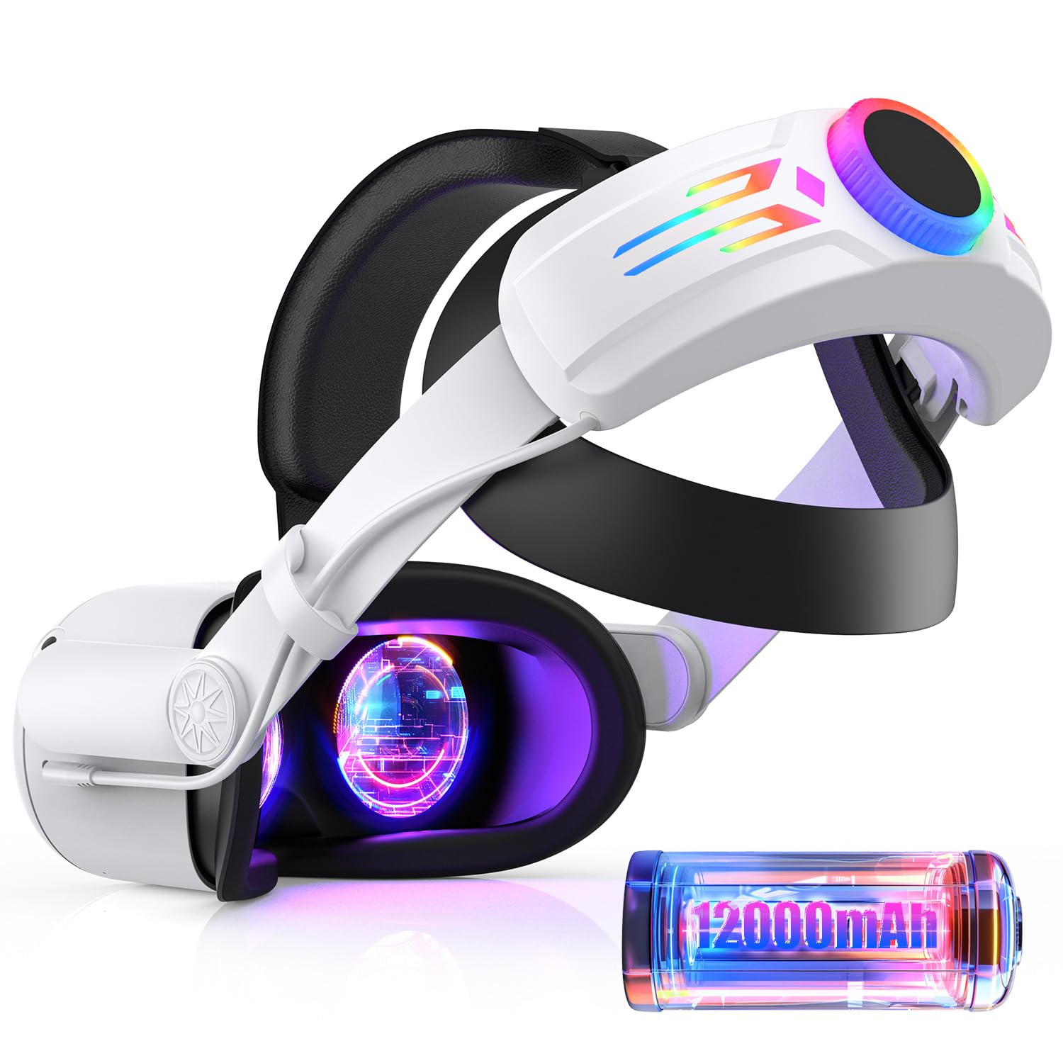 ساعت سری RGB با باتری 12000mAh برای Oculus Quest 2، باتری پک برای افزایش 8 ساعت بازی، شارژ سریع انرژی واقعیت مجازی، ساپورت قابل تنظیم Elite Strap و تعادل بهبود یافته برای Meta Quest 2