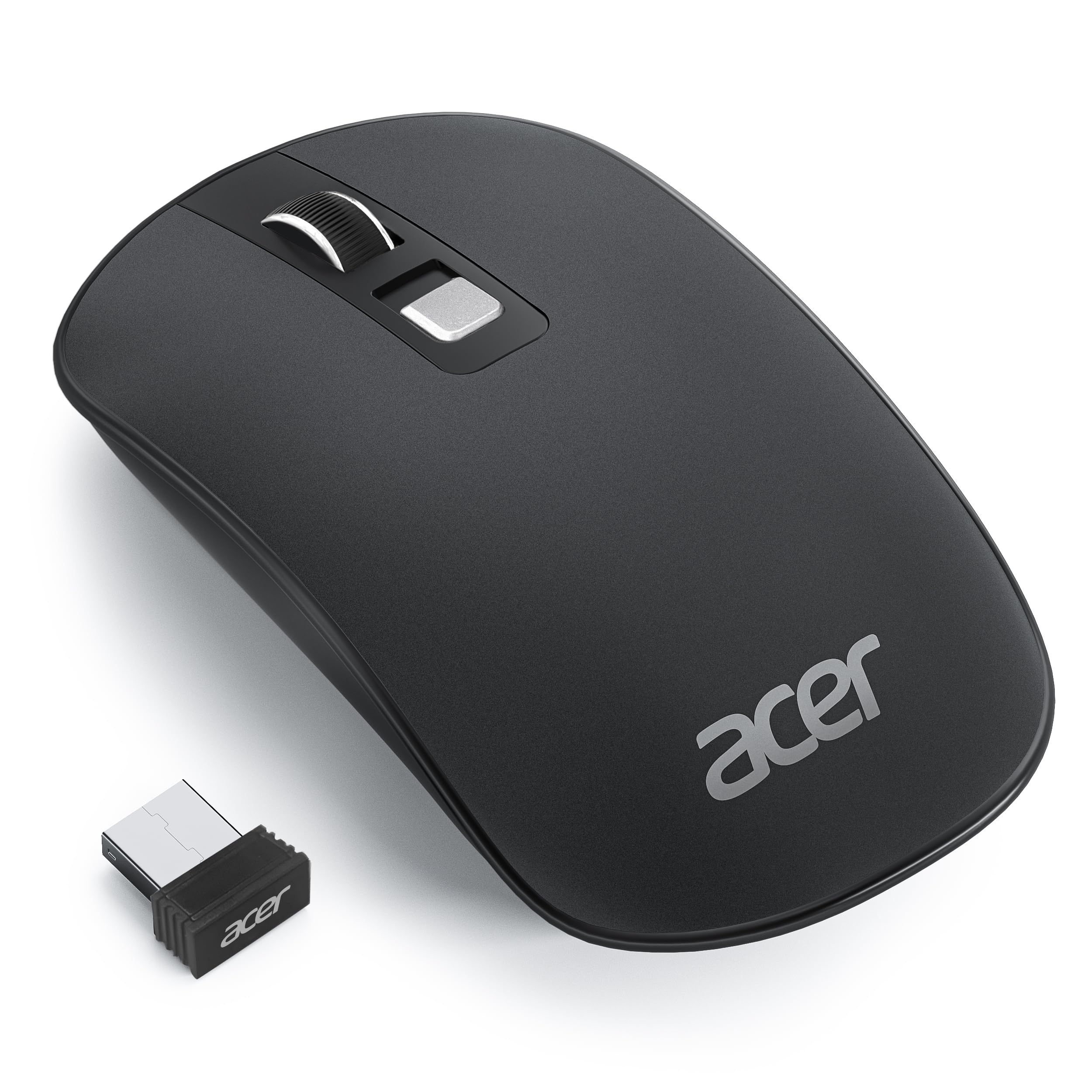 ماوس بی‌سیم Acer، ماوس قابل حمل 2.4 گیگاهرتزی با گیرنده USB، ماوس کامپیوتری قابل حمل با دقت DPI قابل تنظیم 800/1200/1600 و 4 دکمه، ماوس بی‌سیم صفحه‌ای برای لپتاپ، مک‌بوک، دسکتاپ، کامپیوتر شخصی