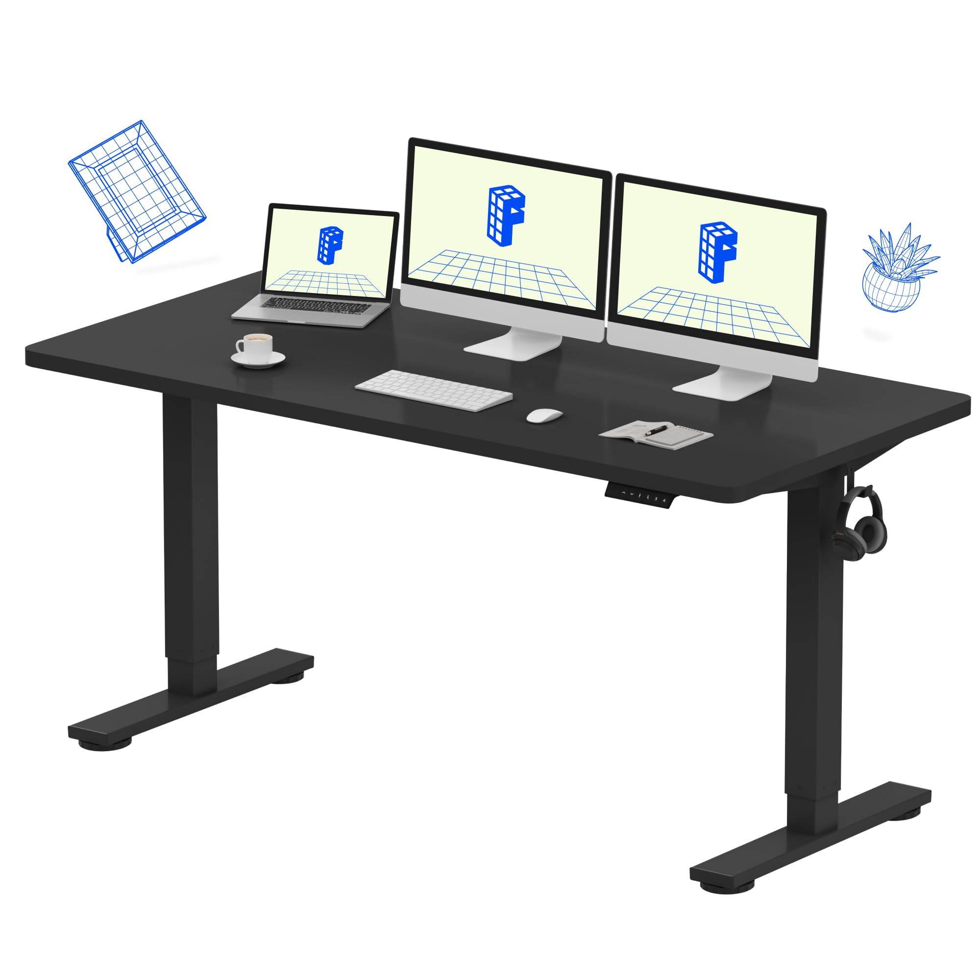 میز ایستاده FLEXISPOT EN1، 60 در 24 اینچ، میز ارتفاع قابل تنظیم الکتریکی برای منزل یا دفتر (قاب سیاه + دسکتاپ مشکی 60 اینچ، 2 بسته) مشکی 60x24 اینچ