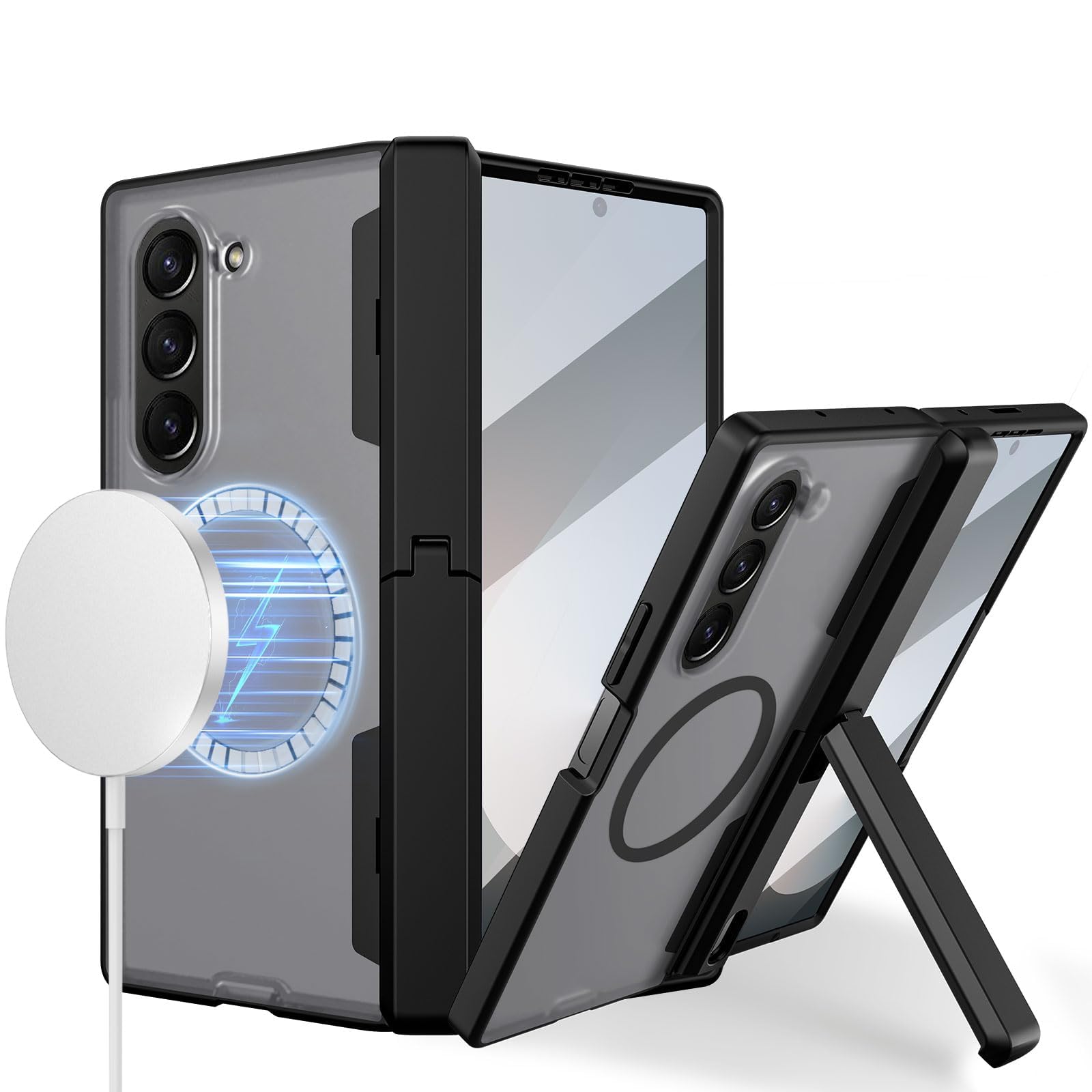 پوشش TERRIFI برای Samsung Galaxy Z Fold 6، سازگار با بیشتر لوازم جانبی MagSafe، پشتیبان قفل و شاسی، صفحه نمایش داخلی، پشت سخت شفاف، روکش مغناطیسی (سیاه)