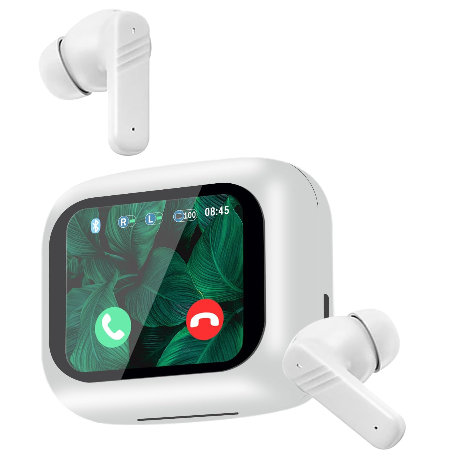 گوشواره‌های بی‌سیم TERRIFI Touch Screen، دارای صفحه نمایش هوشمند، فناوری کاهش صدای فعال، گوشواره‌های بلوتوث TWS، هدفون‌های ضدآب ورزشی - سفید