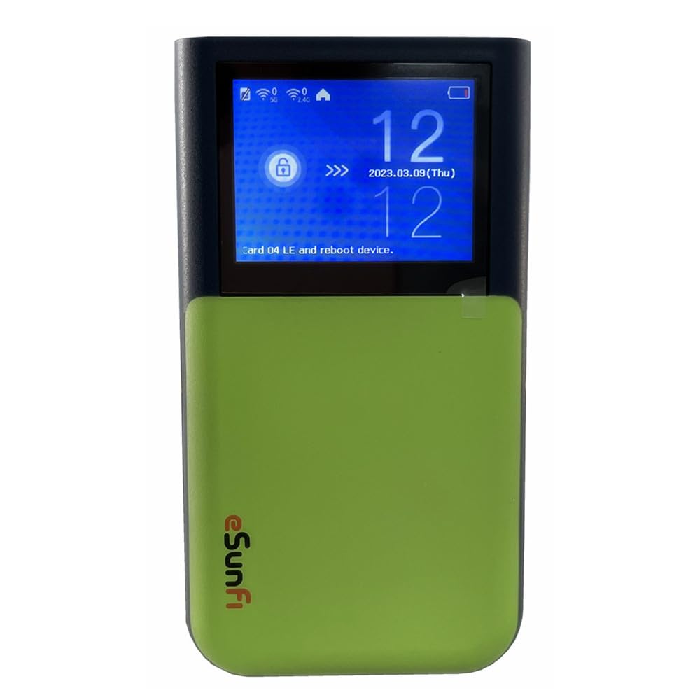 مسافر بی سیم قابل حمل eSunFi SHFiEL62 5G eSim، روتر WiFi قابل حمل دارای شیار کارت SIM، تا ۳۲ ترمینال WiFi، صفحه لمسی ۲.۴ اینچ، WiFi6، برای خانه/کسب و کار/سفر (نسخه شمال آمریکا)