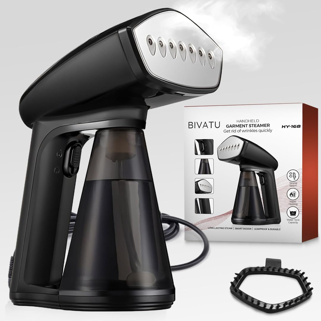 بخاری لباس پورتابل BIVATU 1640W - مخزن آب 260 میلی لیتر، صفحه بخار استیل ضد زنگ، بخاری سفر قابل حمل برای لباس های بدون چروک، ورودی و پرده ها