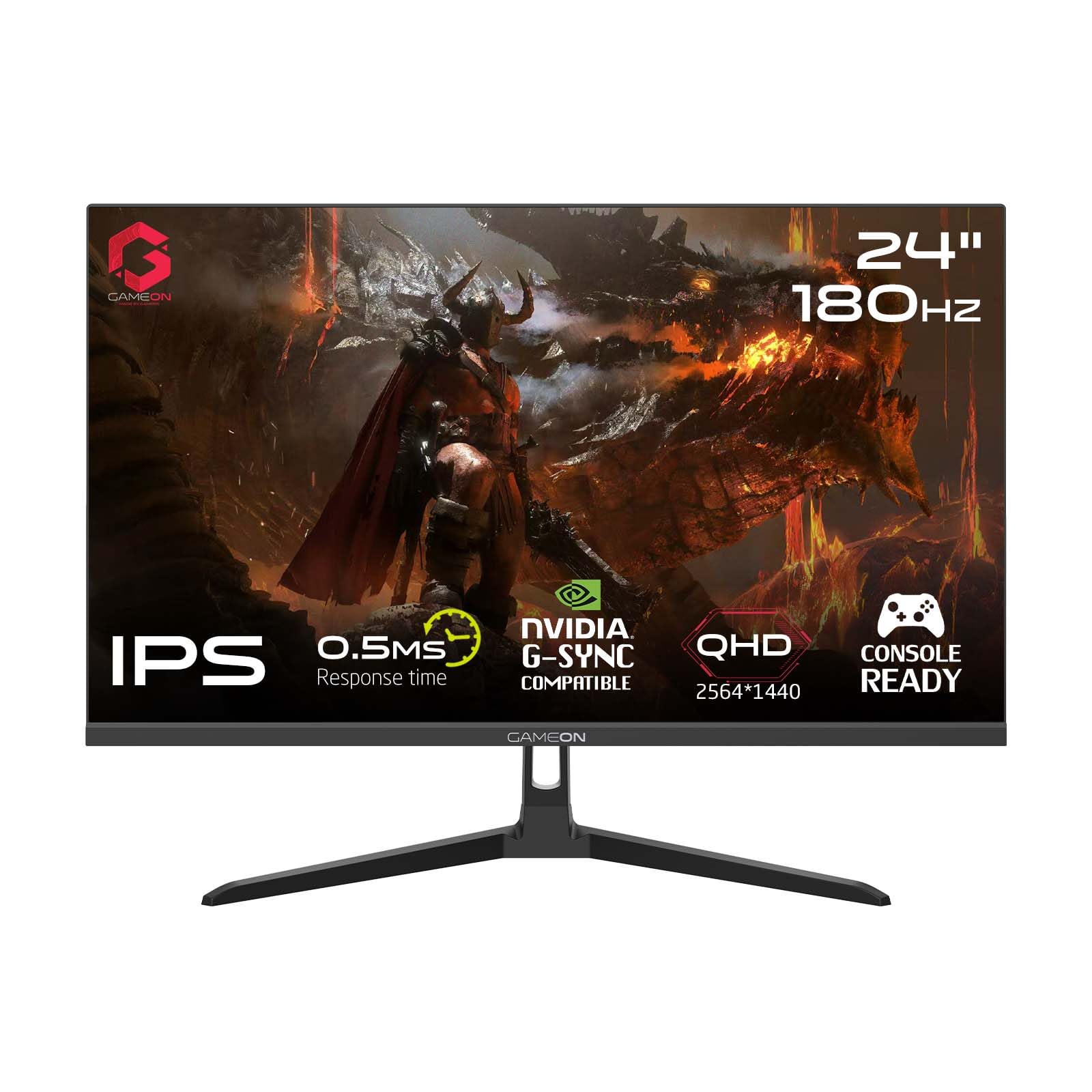 صفحه نمایش بازی 2K 24 اینچ GAMEON New 2024، GOAE24QHD180IPS، پنل IPS QHD، نرخ تازه‌سازی 180Hz، زمان پاسخ 0.5ms، 2.1 HDMI، G-Sync & FreeSync، HDR، بلندگوهای داخلی، آماده‌ی کنسول 24 اینچ QHD 2K 180 هرتز 0.5 میلی ثانیه
