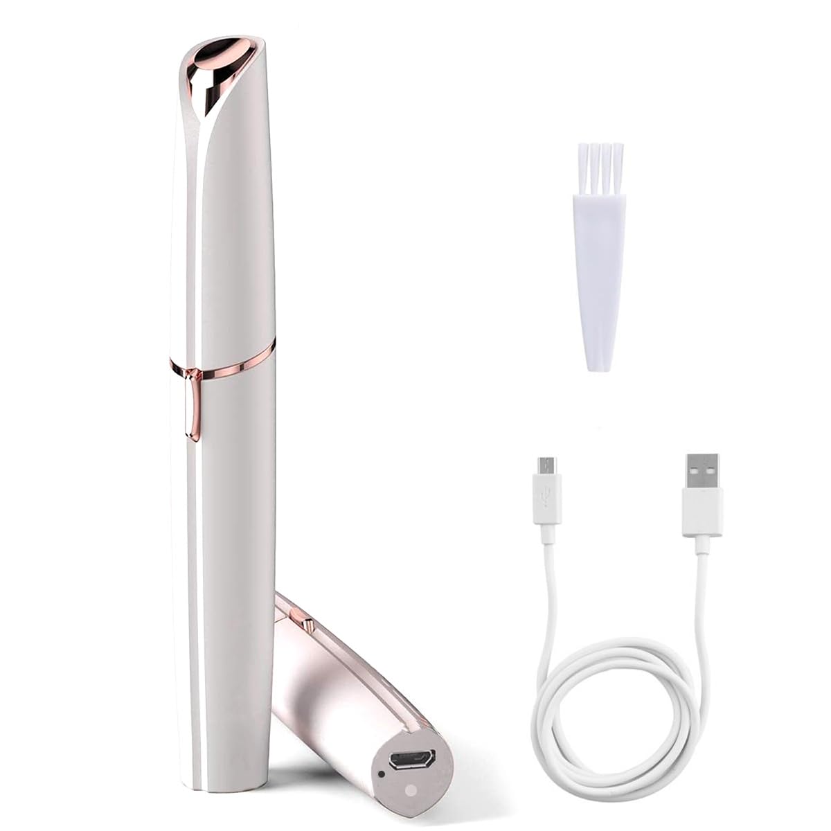 تراش موی ابرو و حذف موهای صورتی، تیغ ابرو و حذف مو، تیغ قابل شارژ بی درد برای موهای صورت مانند پنبه، ابرو، لب، بدن، چانه، بازوها، با چراغ LED داخلی (مداد سفید)
