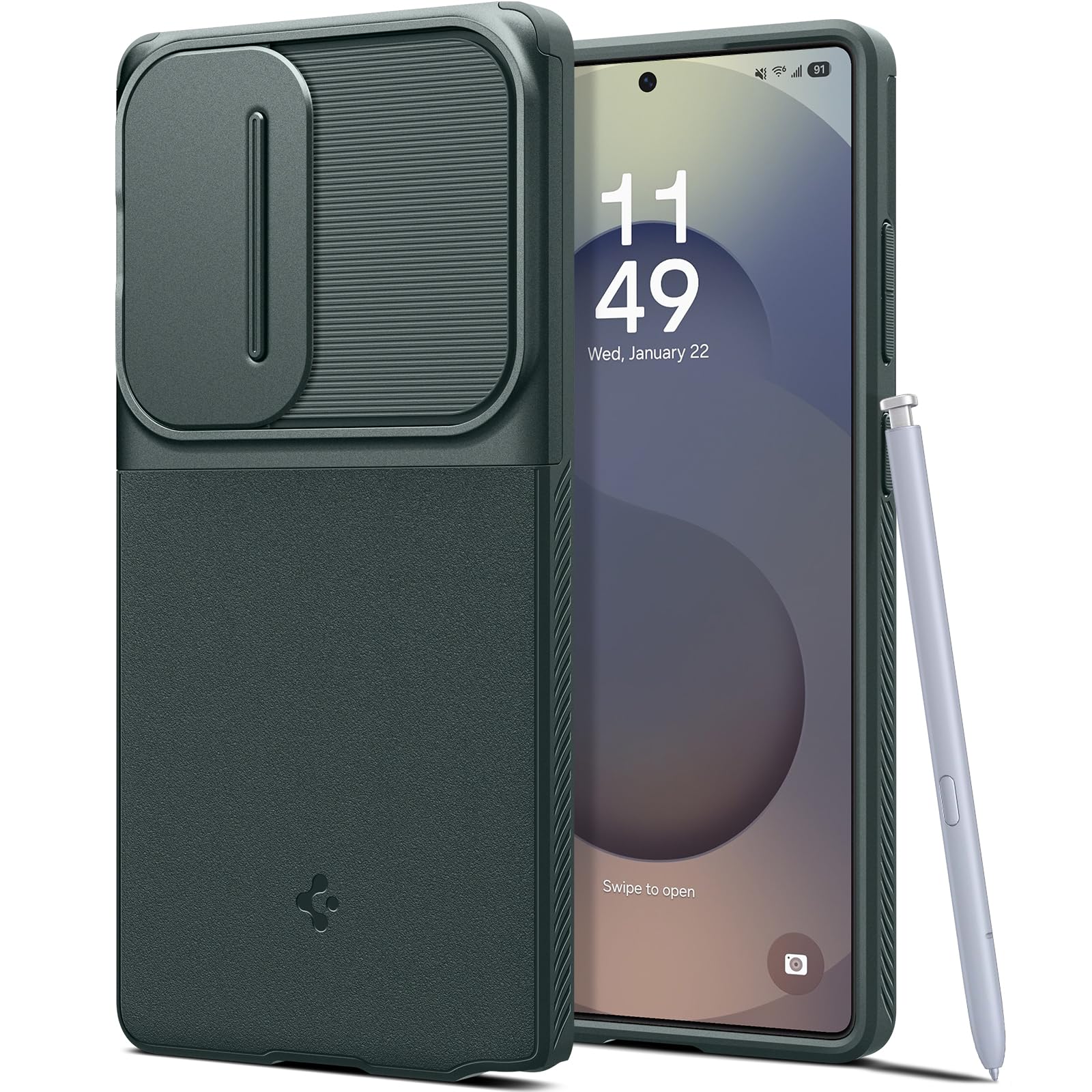 پوشش محافظ Spigen Optik Armor برای کاور گوشی Samsung Galaxy S25 ULTRA همراه با محافظ لنز دوربین (2025) - Abyss Green