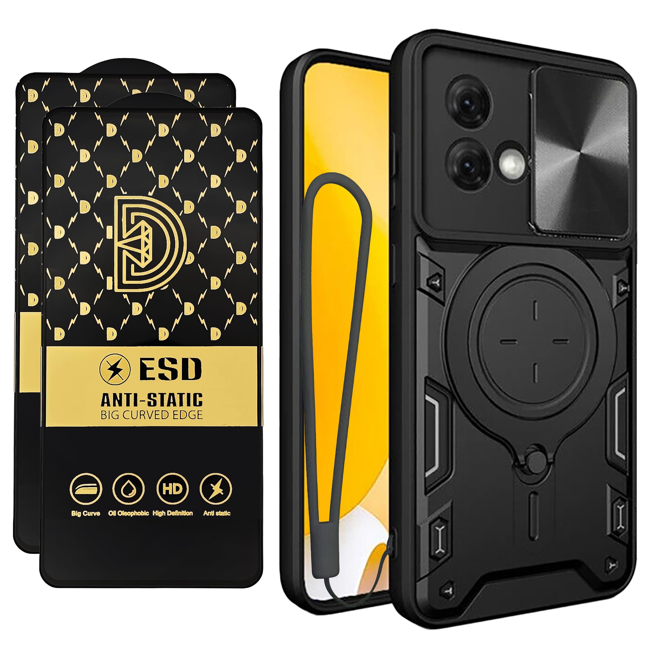 کاور گوشی موتورولا G84، فلش زنگ تماس، و محافظ صفحه نمایش Moto G84 5G [2 عدد] با قابلیت حفاظت در برابر ضربه، کیک استند فلزی و حلقه مغناطیسی برای موتورولا G84 5G (مشکی، G84 + عینک (2 عدد)) مشکی G84 + عینک (2 عدد)