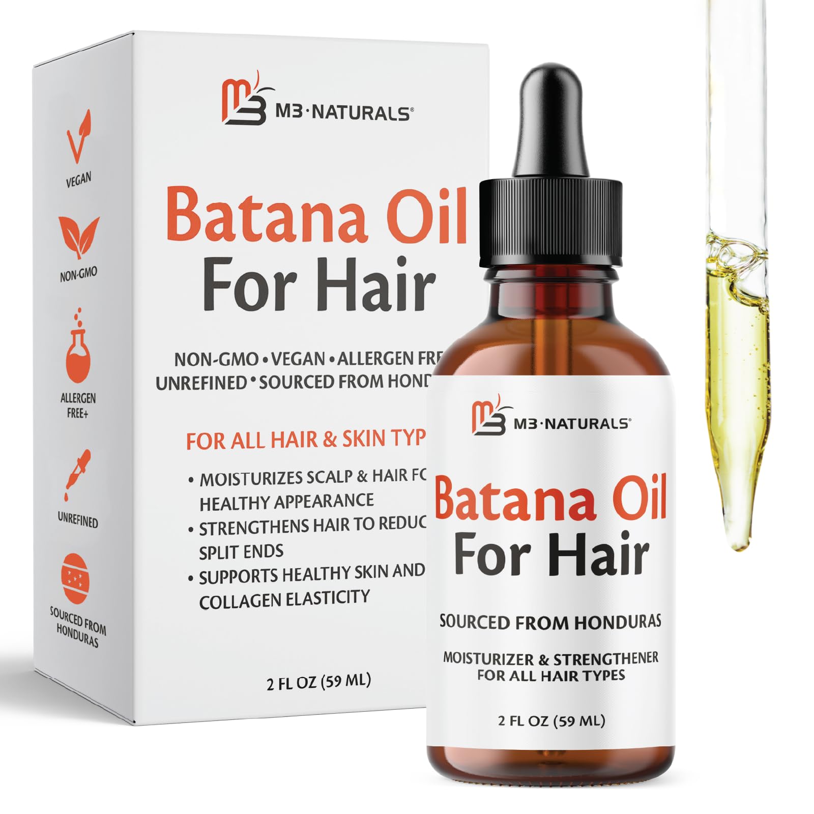 روغن باتانا خام دکتر سبی از M3 Naturals برای رشد مو و پوست سالم - 100٪ خالص، بدون پالایش، گیاهی و غیرژنتیکی | گواهی MoCRA | برای موهای ضخیم‌تر و قدرتمندتر و کاهش ریزش مو - اهرمند از هندوراس - 2 اونس مکعب روغن باتانا 1 بسته