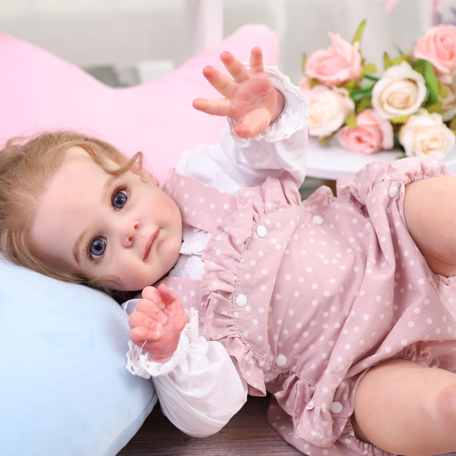 عروسک های نوزاد باززاد نرم واقعی 20 اینچی با جامه تابستانی و مو رول, حدود 50 سانتی متر قد دار. عروسک های واقعی باززاد تقریبا شبیه نوزادان نو، هدایای کریسمس جدید نوزاد.